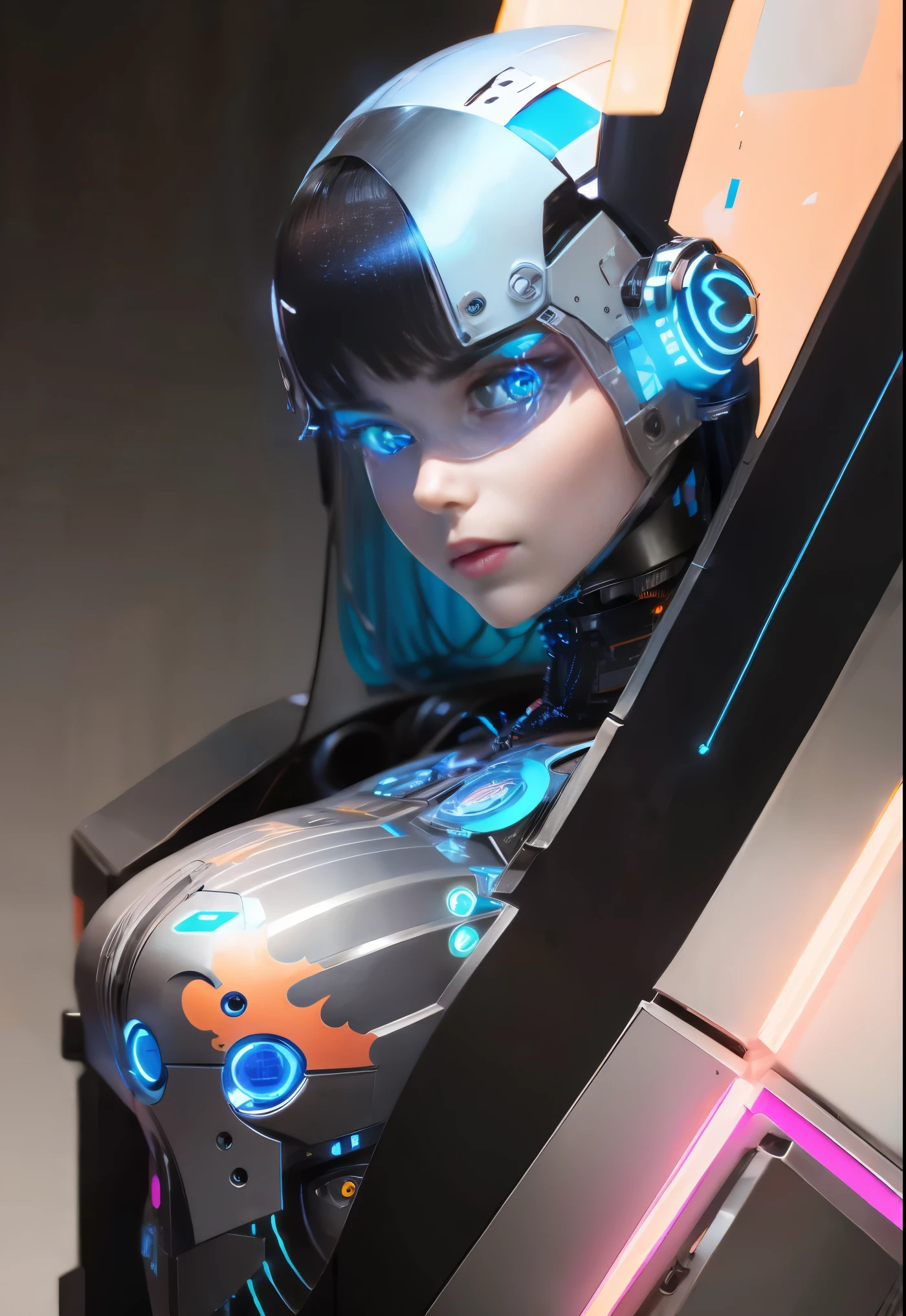 A humanoid robot with piercing neon blue eyes and wires extending from its mechanical body. --c 12 --s 850 --q 2