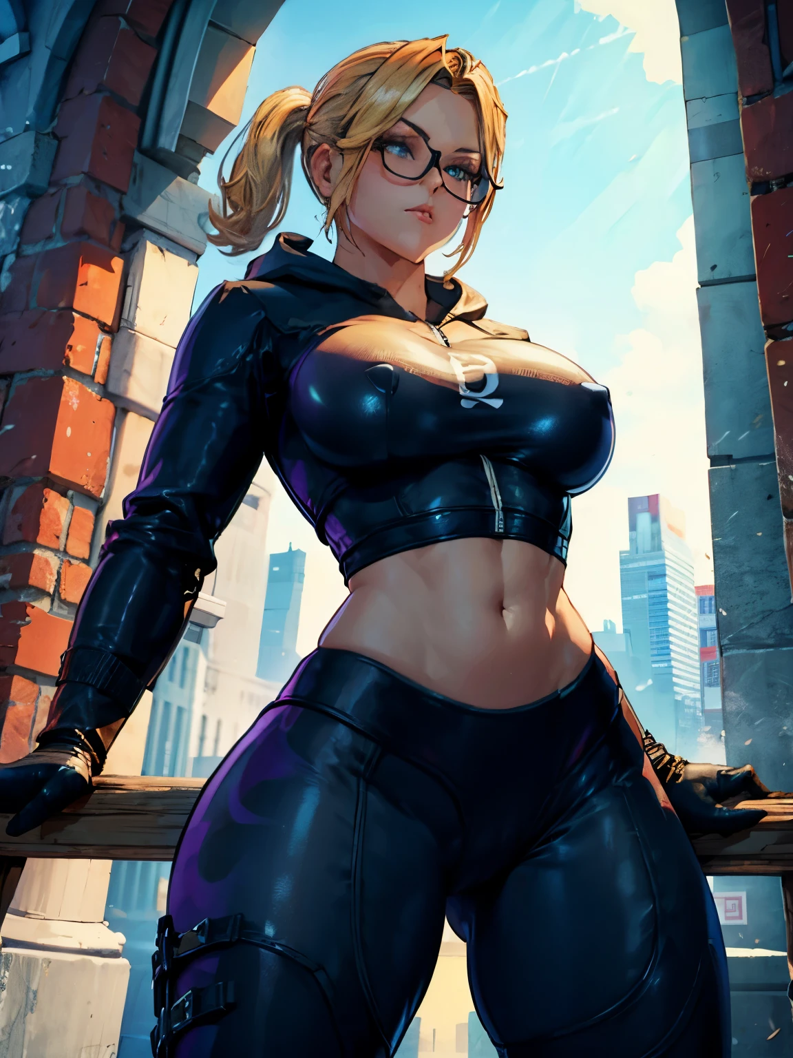 obra de arte, melhor qualidade, 4k, profundidade de campo, fundo desfocado, big ass, black leggings, black yoga pants, bulge, dat ass, femboy, male female, hoodie, leggings, round glasses, plain bottom,l, thick thighs, trap, twink, yoga pants