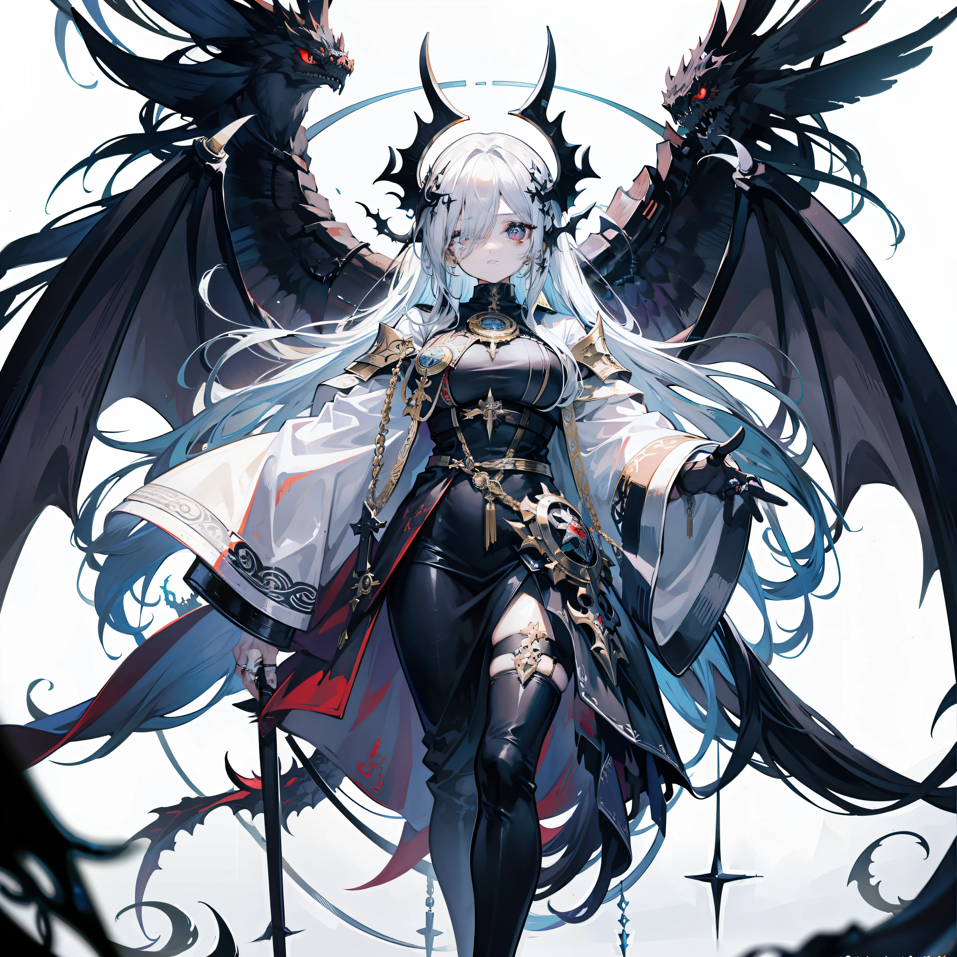 Sieht heilig aus wie ein Monsterengel,His entire body consists of a giant one-eyed eye,and metal rings around one-eyed eyes,The ring is full of eyeballs,Dragons have many wings on the white holy angel