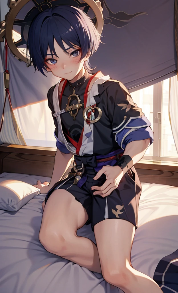 a fake girl, a sissy boy, a tomgirl, flat chest, (((solo))), shift pants to the side and show off penis, (((penis out))), white mucus from tip of penis, hairstyle that covers one eye, lying on back, be bashful, orgasm, sweating
