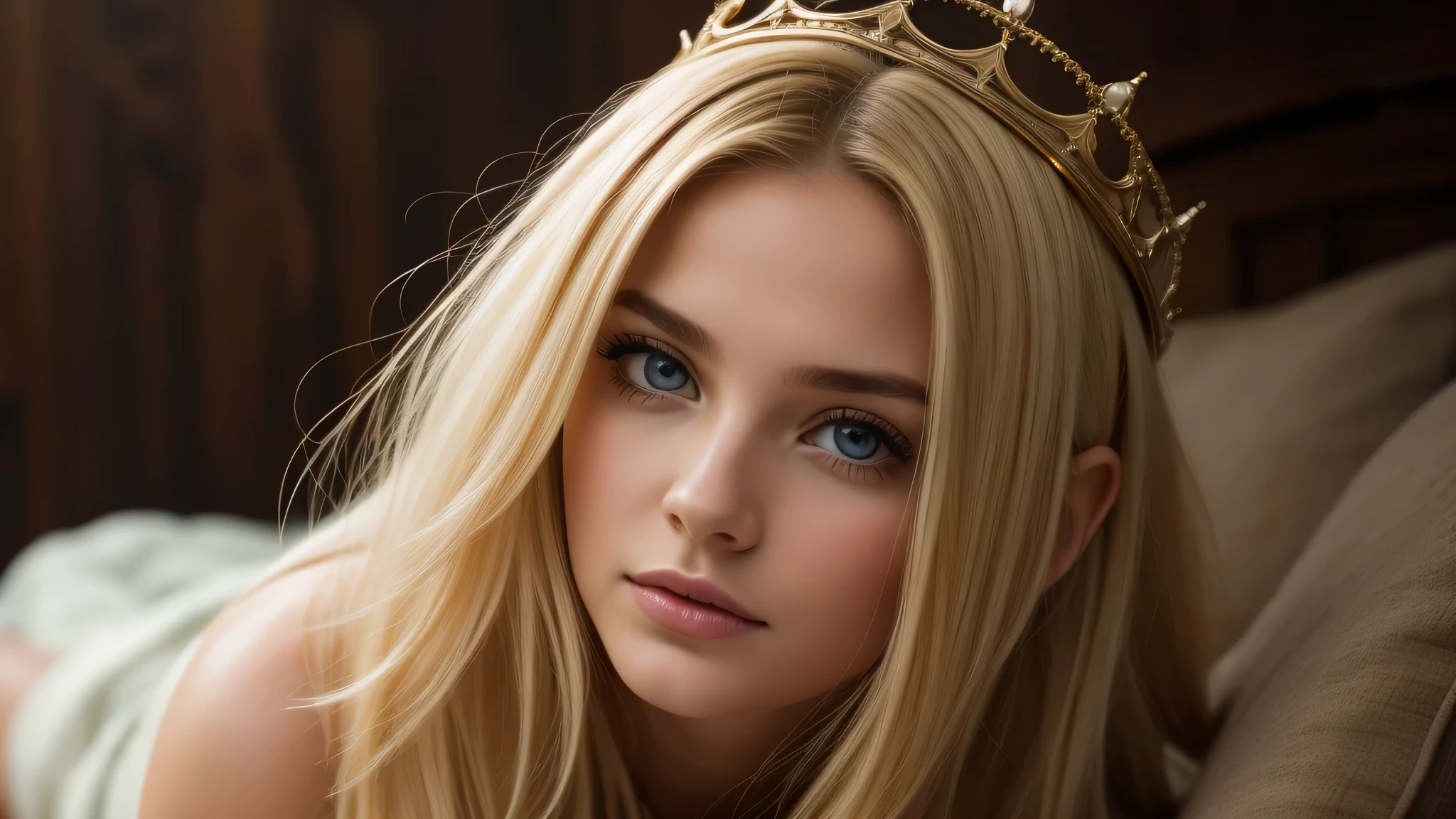 blonde girl kids of with a crown of thorns on his head,