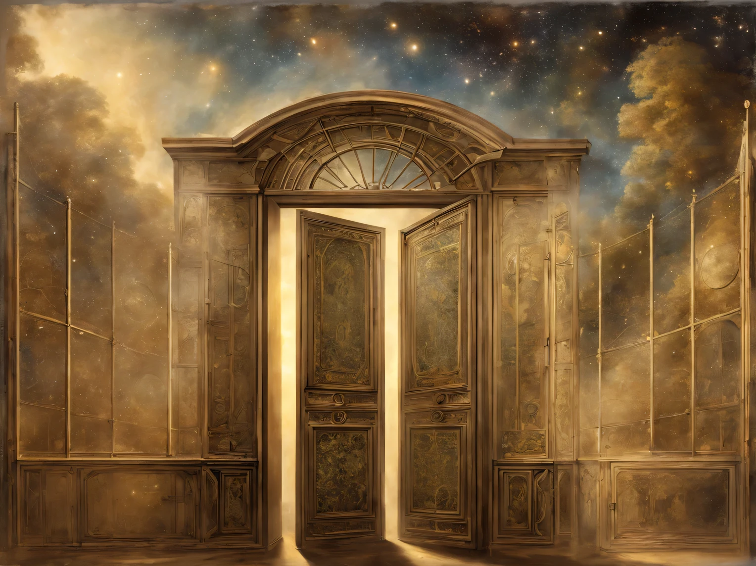 Invent and depict, what the Forgotten Gates of time and space would look like, if Leonardo da Vinci wrote them.