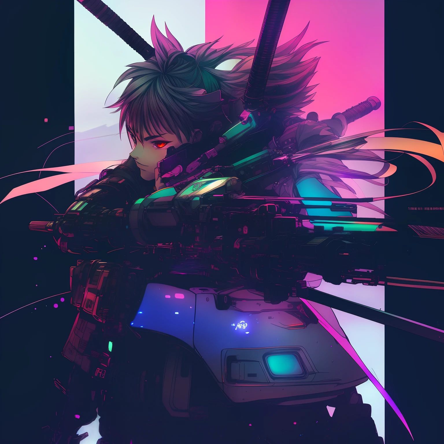a drawing of a man in armor with a sword and a colorful background, very beautiful cyberpunk samurai, cyberpunk samurai, anime cyberpunk art, cyberpunk art style, cyberpunk themed art, cyberpunk shading, 8k high quality detailed art, cyberpunk anime art, neon samurai, digital cyberpunk - anime art, digital cyberpunk anime art, anime art wallpaper 4 k, anime art wallpaper 4k