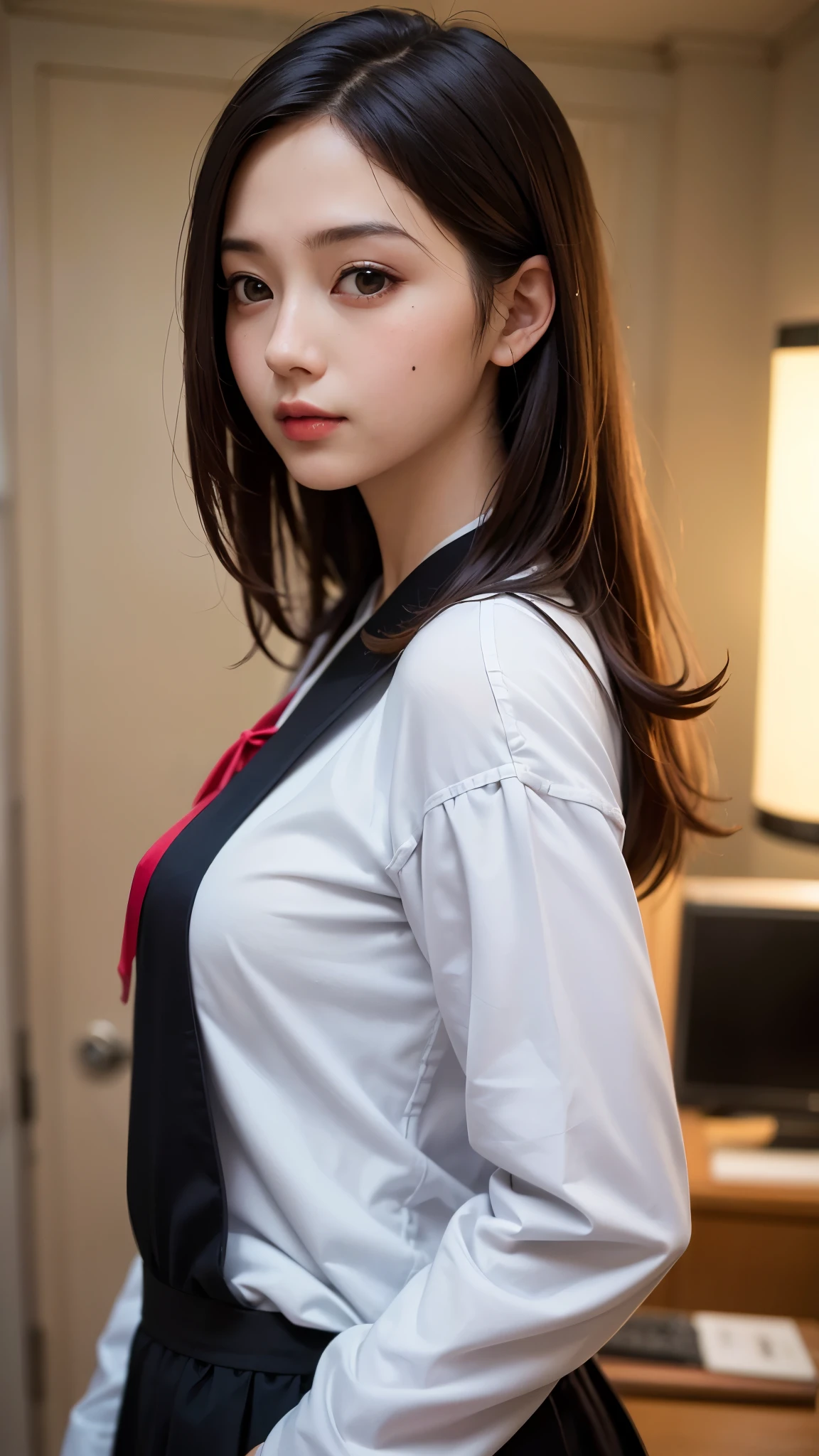 original photography, (((极致beauty的肖像))), Upper body, looking at camera, (((fair skin、Light滑、有Light泽、beauty)), 18岁的beauty女孩，有着非凡非常完美的漂亮beauty的脸, small face, (silky blonde straight hair，闪闪发Light)], Eyeliner, ((masterpiece, top quality, Ultra-detailed, Light, intricate details, high resolution, 8k, Very detailed)), Detailed background, 8 kood, high quality, shallow view deep, natural Light, (perfect hands), Uniforms, Japanese sailor suit, big breasts