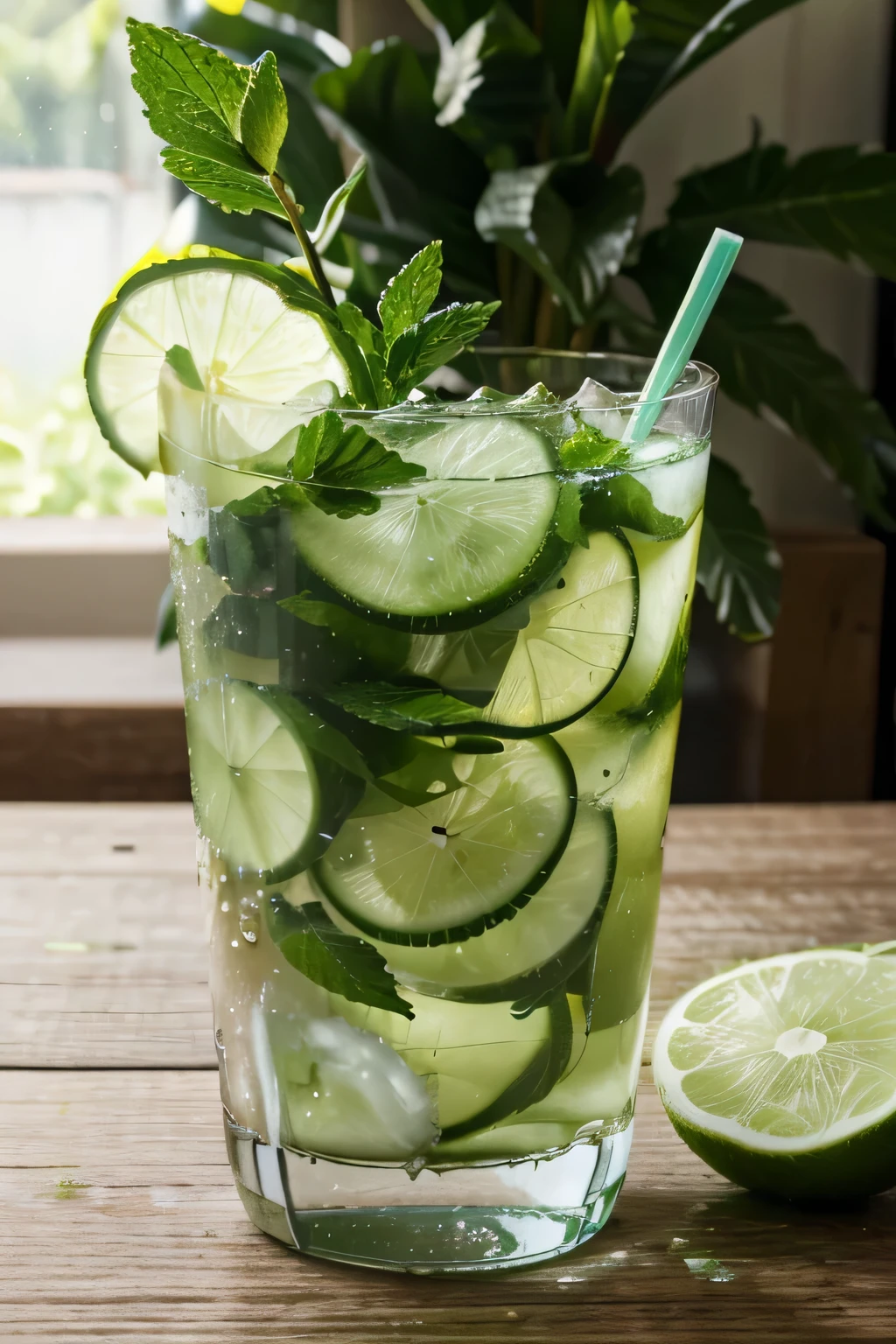 (best quality,realistic,highres:1.2),refreshing,still life,greenery,juicy,crisp,clean water,pouring,invigorating,thirst-quenching,fruit-infused water,healthy lifestyle,citrusy,aromatic,minty,cooling slices of lemon,refreshing cucumber slices,natural flavors,glass pitcher,thick glass,summer vibes,resort-like,Latin American beverage trinity,hydration,zen-like,freshness,exquisite,thirst-relieving,cool breeze,clean and pure water,cooling sensation,mint leaves dancing in water,fruit fusion,crystalline ice cubes,exquisite glassware,invigorating aroma,quenching sensation,cool summer drink,mint sprigs,crystalline droplets.