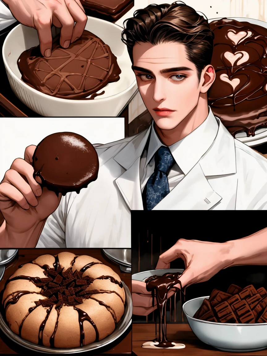 masterpiece, collage of a man baking chocolate