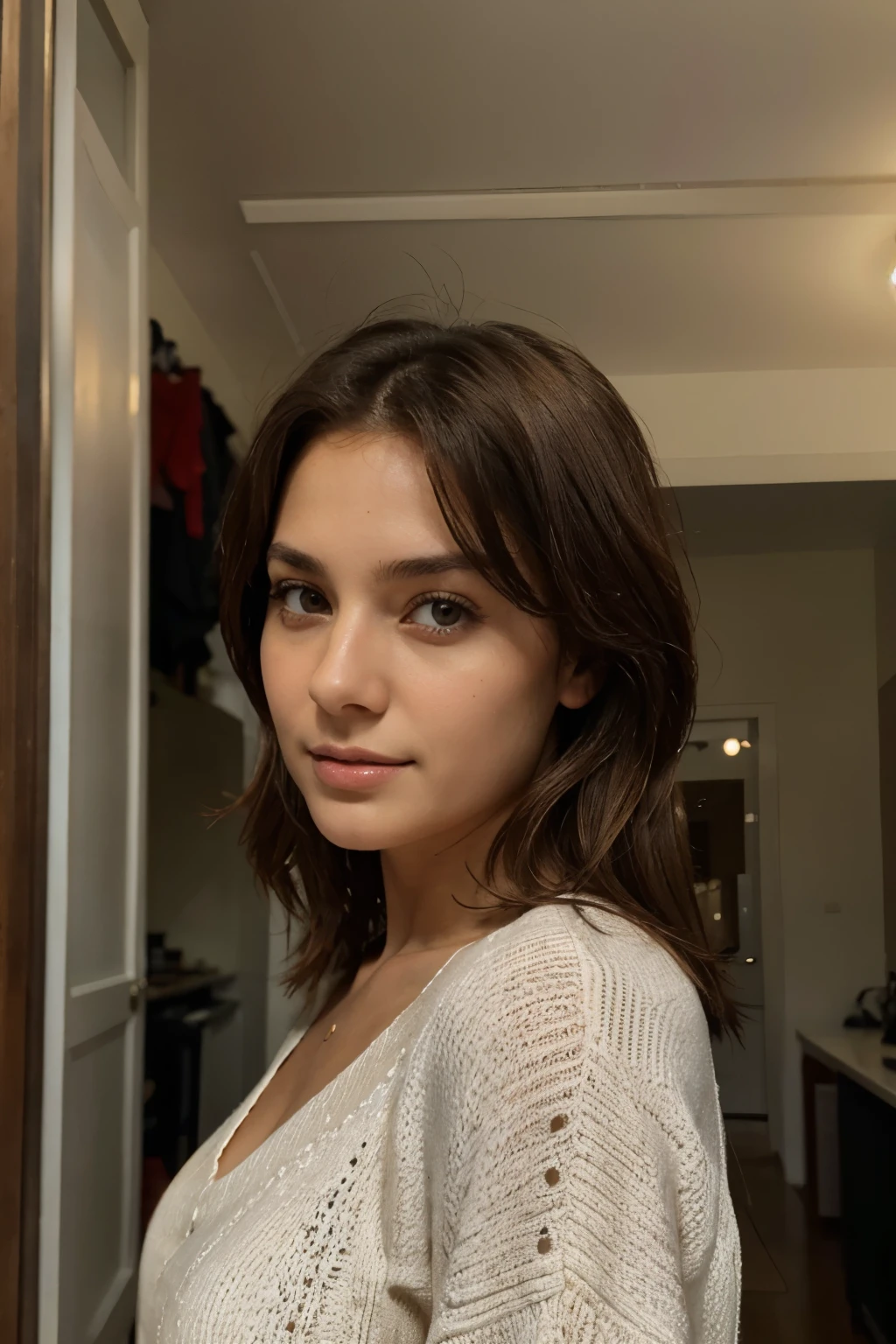Only french women  with brown eyes, standing looking at the camera