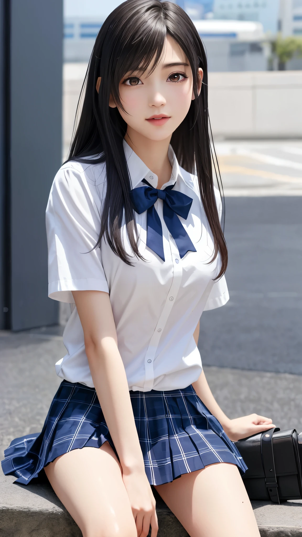 (top quality, masutepiece: 1.1), (Realistic: 1.3), (photoRealistic: 1.3),wallpapers, BREAK (((FF7,Tifa_lockhart))),(((Japan jk uniform,White short-sleeved shirt,Navy Blue Plaid Pleated mini-Skirt,Dark blue short socks,loafers))),(background big city,shibuya:1.1,hard rain:1.3,dark:1.2),(gravure pose:1.3,nogizaka idol),Ultra-detailed face, Detailed eyes,Red eyes, BREAK (((FF7,Tifa_lockhart))),(black brown hair, Large breasts: 1.2), BREAK , About 18 years old,kawaii,(face focus:1.2),sensual,zettai_ryouiki:1.1,looking at viewer,Beautiful legs, BREAK (soaked:1.2),(wet body:1.3,wet hair:1.2,wet face:1.3,wet shirt,wet skirt)