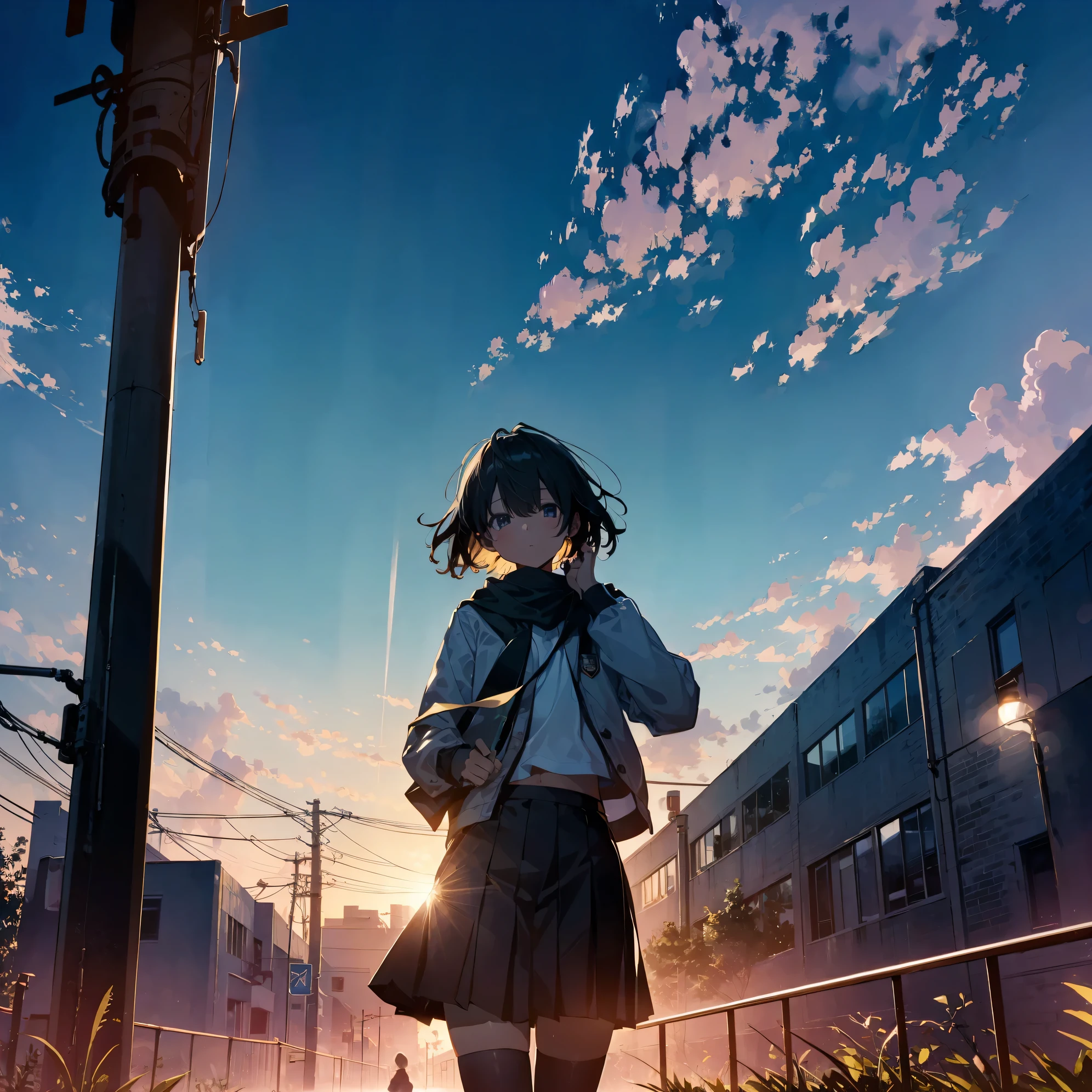 Super high quality by the art god, super detailed, High resolution, AI generated, anime moe art style, best anime 8K konachan wallpaper, pixiv contest winner, perfect anatomy, break,(眠そうにalone学校へ行く女の子を描いてください. ),break, surreal high school girl, (alone,lolita, , 13 years old:1.3),All limbs, full finger,, androgynous charm, (very short hair), messy hair, flat chest, Because I'm slender, small ass, between legs, Small black eyes, beautiful and fine eyes, Well-proportioned iris and pupils, disgusted eyes, High resolutionの詳細な髪, wearing school uniform, (skirt), On the way to school. break,super dense skin, Best lighting by famous artists, 8K, figure,UHD, rough skin