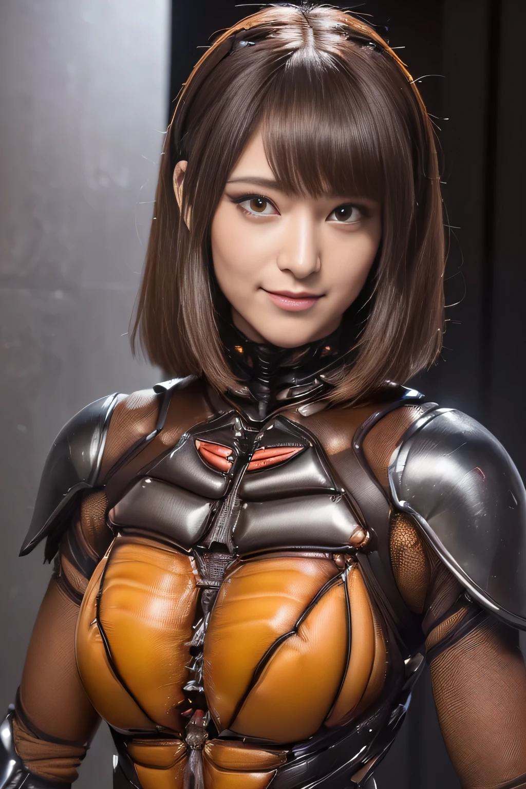(High resolution,masterpiece,highest quality,Very detailed CG, anime, official art:1.4), realistic, photograph, amazing detail, all complicated, luster and luster,great many layers, 8k wallpaper, 3D, sketch, cute, figure,( alone:1.4), perfect female proportions,villain's daughter, (Fusion of dark brown cockroach and lady:1.4), (brown cockroach form lady:1.2), (brown cockroach woman:1.2), (Fusion:1.2), (alone:1.4), (evil smile:1.2), muscular, abs, (Cockroach brown exoskeleton bio insect suit:1.4), (Cockroach brown exoskeleton bio insect armor:1.2), (brown transparent cockroach feathers:1.4), (brown cockroach antenna:1.3),