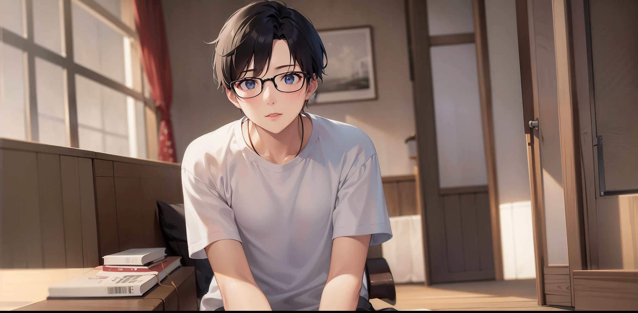 The background is the living room、floor、wall
