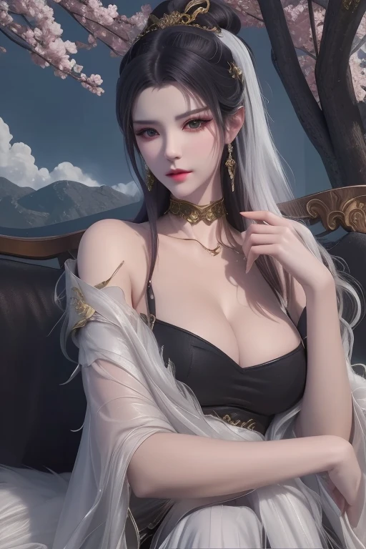 a close up of a woman in a black dress sitting on a couch, trending on cgstation, by Yang J, guweiz, artwork in the style of guweiz, ig model | artgerm, a beautiful fantasy empress, beautiful alluring anime woman, seductive anime girl, trending at cgstation, by Fan Qi, ruan jia and artgerm