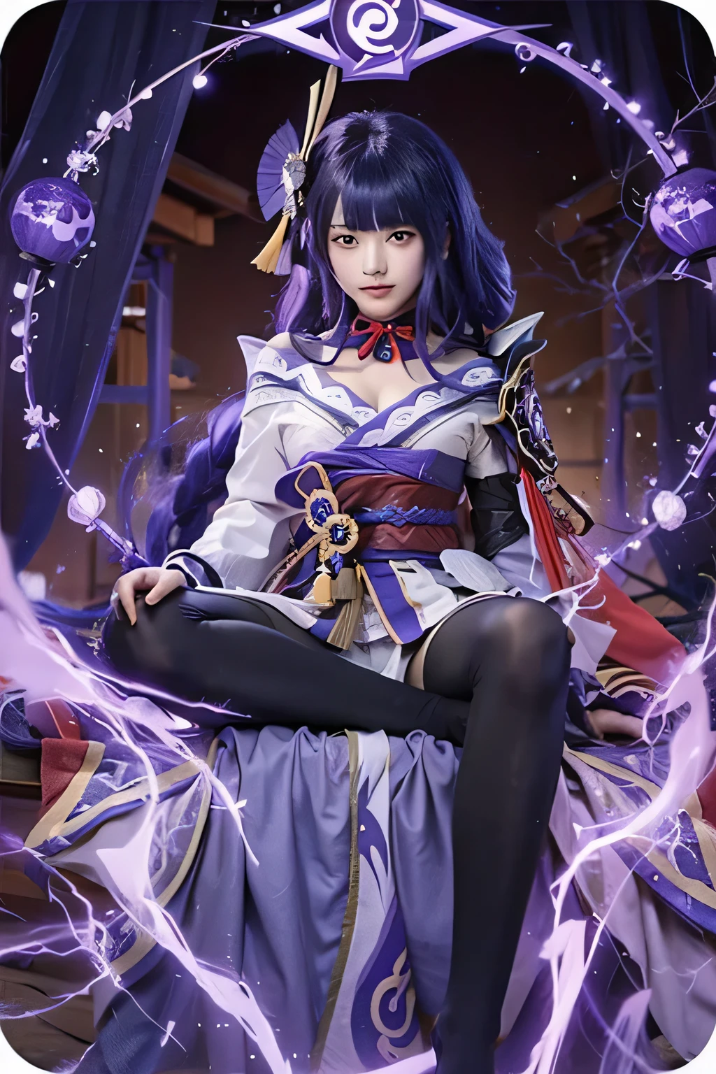 girl with purple hair , raiden shogun from genshin impact