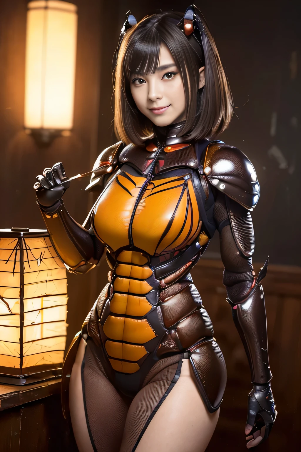 (high resolution,masterpiece,best quality,extremely detailed CG, anime, official art:1.4), realistic, photo, amazing fine details, all intricate, gloss and shiny,awesome many layers, 8k wall paper, 3d, sketch, kawaii, illustration,( solo:1.4), perfect female proportion,villainess, (fusion of dark brown cockroach and lady:1.4), (brown cockroach form lady:1.2), (brown cockroach lady:1.2), (fusion:1.2), (solo:1.4), (evil smile:1.2), muscular, abs, (cockroach brown exoskeleton bio insect suit:1.4), (cockroach brown exoskeleton bio insect armor:1.2), (brown transparency cockroach wing:1.4), (brown cockroach antennae:1.3),