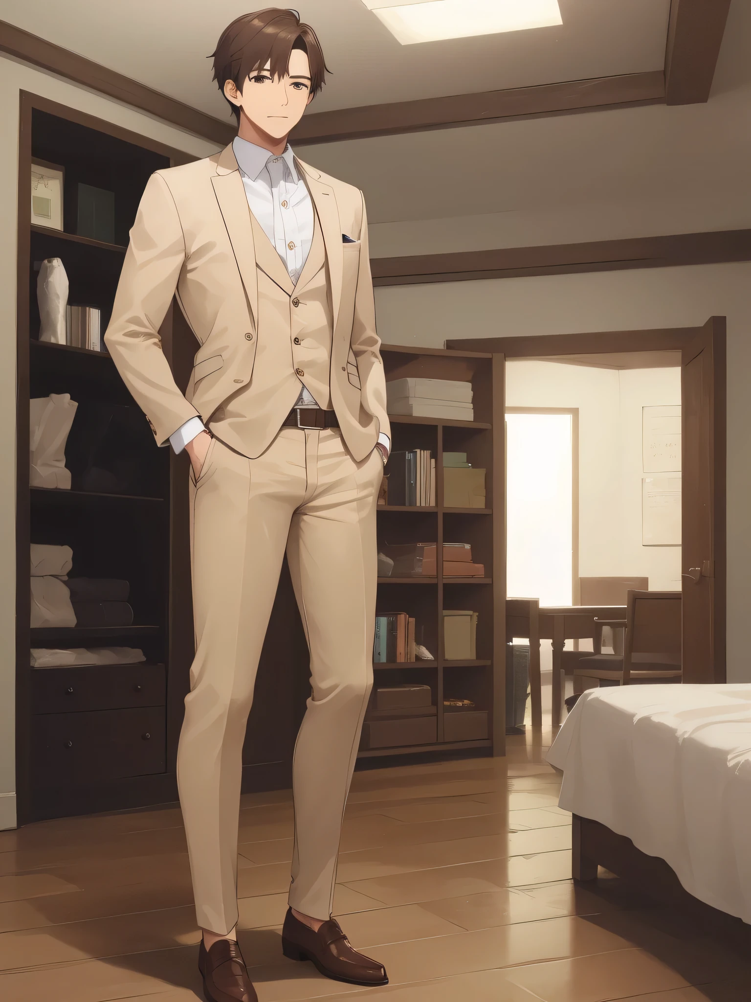 man,beige pants