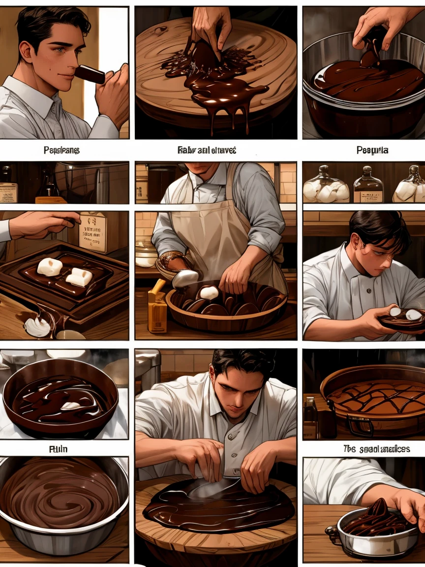 masterpiece, collage of a man baking chocolate