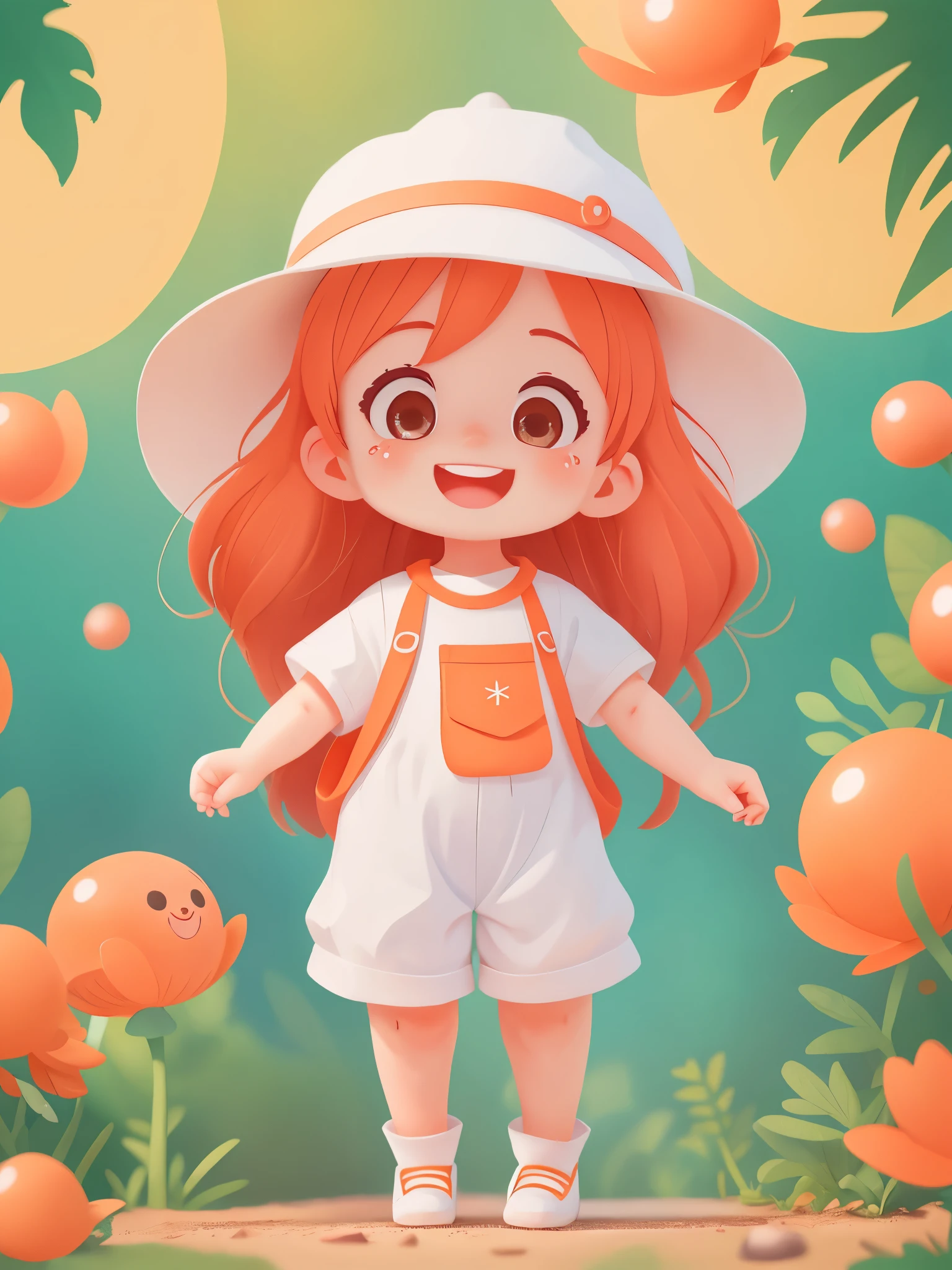 Cute girl who dreams of becoming an engineer, ,wear(((Large one-piece work clothes))),(((White short sleeves))), Orange worker hat,smiling,sunny,(masterpiece: 1.2) (actual: 1.2) (Bokeh) (best quality) (delicate skin: 1.3) (intricate details) (8k) (exquisite eyes) (sharp focus), (happy)
