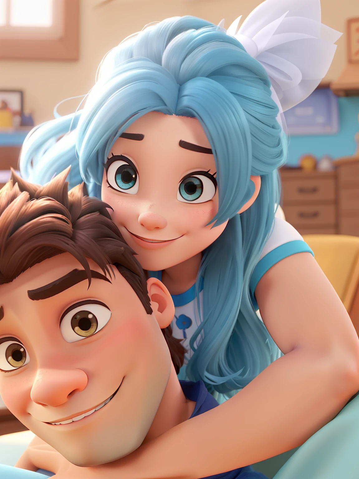 casal homem e mulher cabelo preto no estilo Disney Pixar, alta qualidade, melhor qualidade