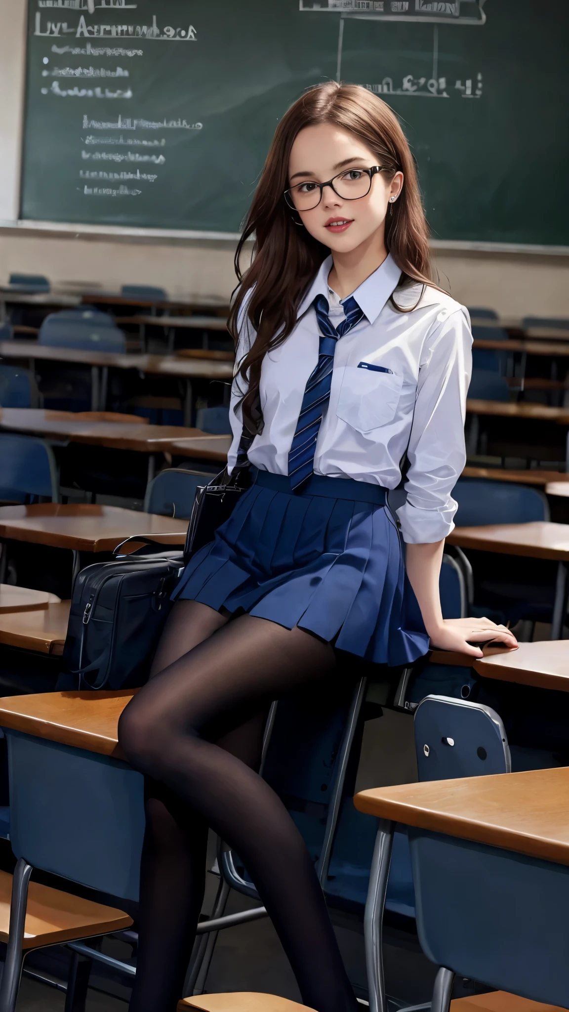 13 year old Zoey Deutch, glasses, school uniform, topless, pantyhose, classroom, school