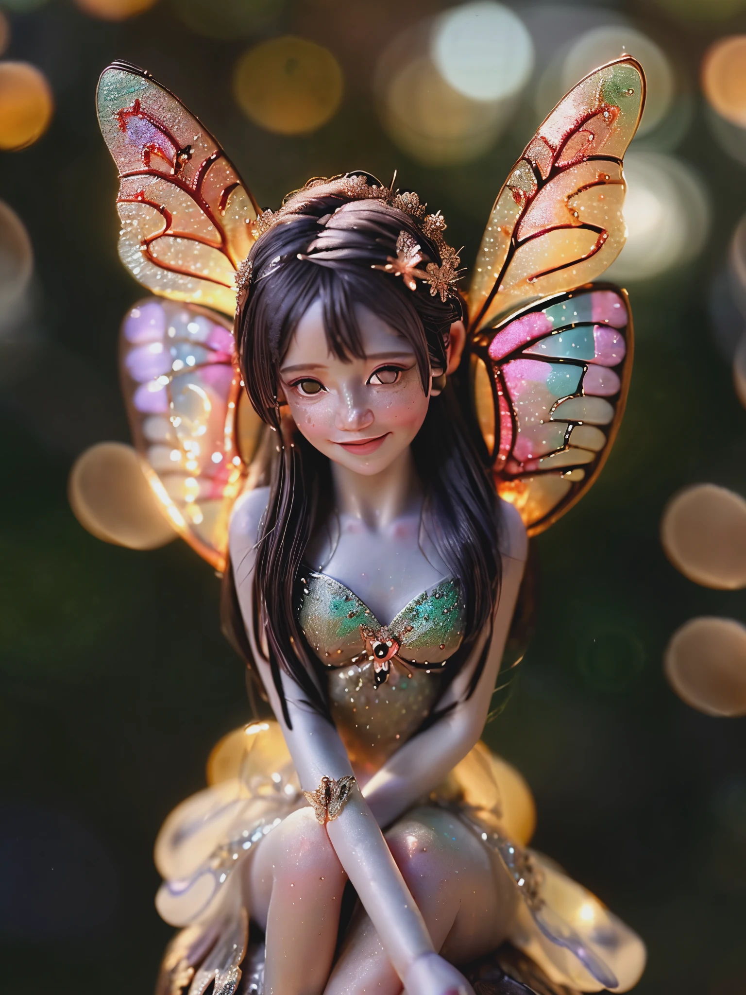 Delicate mini anime fairy, tiny and enchanting, are depicted perched delicately on the tip of a finger. This breathtaking image, captures the ethereal beauty of these diminutive creatures. Every intricate detail is carefully rendered, showcasing their intricate wings glistening in vibrant colors and their miniature bodies adorned with intricate patterns. The artist's masterful technique ensures that even the tiniest features of the fairies are exquisitely depicted, allowing viewers to appreciate the sheer quality and precision of this enchanting image, playful body manipulations, smile, gaze into the camera, Whimsical lighting, Enchanted ambiance, Soft textures, Imaginative artwork, Ethereal glow, Silent Luminescence, Whispering Silent, Iridescent Encounter, pixie dust glittering, vibrant background, by Skyrn99, full body, (((rule of thirds))), high quality, high detail, high resolution, (bokeh:2), backlight, long exposure:2