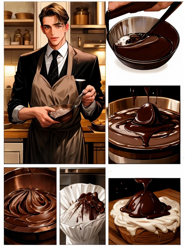 masterpiece, collage of a man baking chocolate