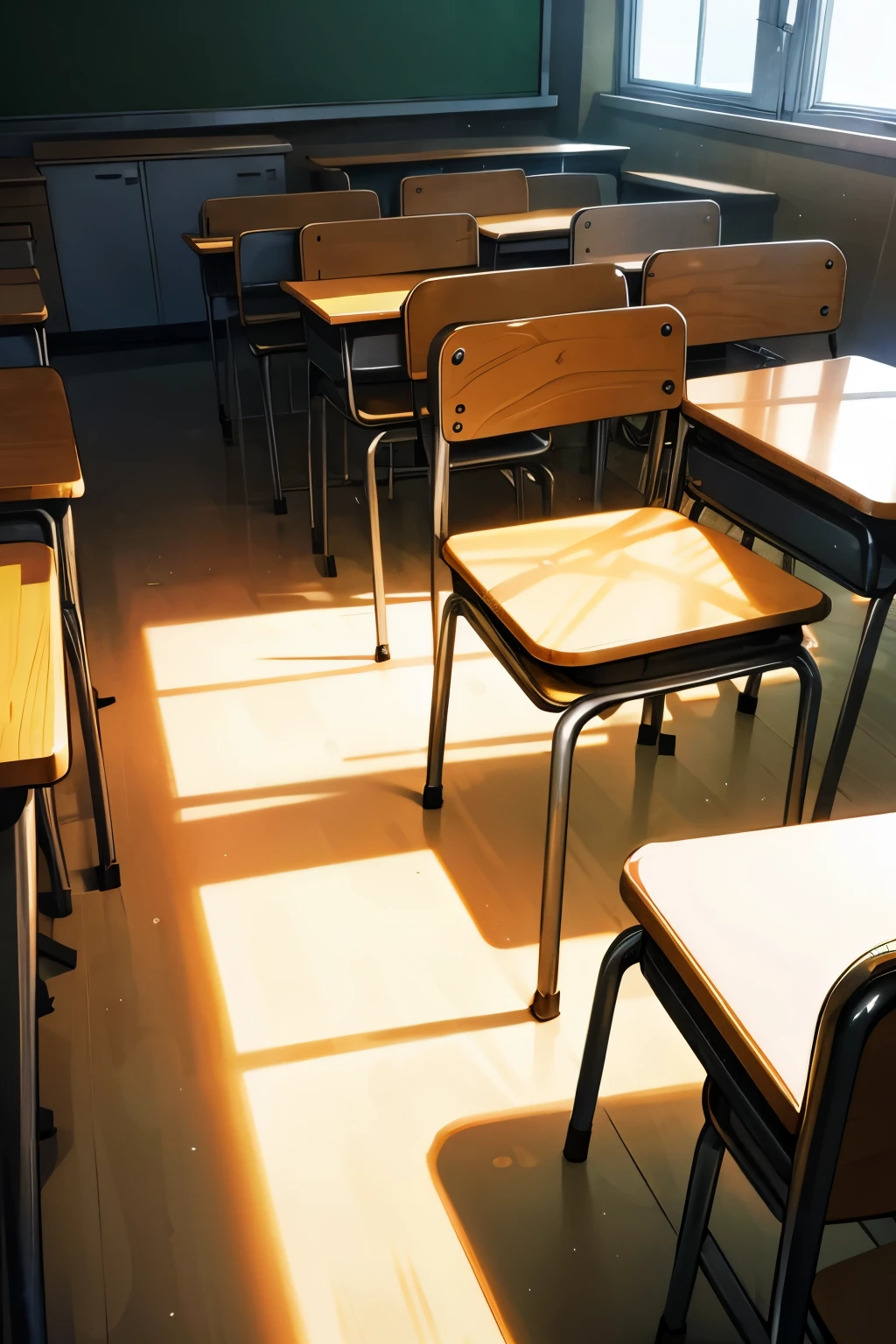 Empty classroom with messy chairs and cobwebs