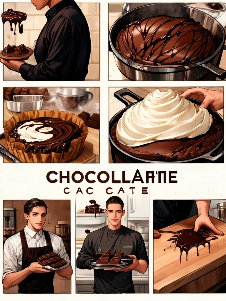masterpiece, collage of a man baking chocolate