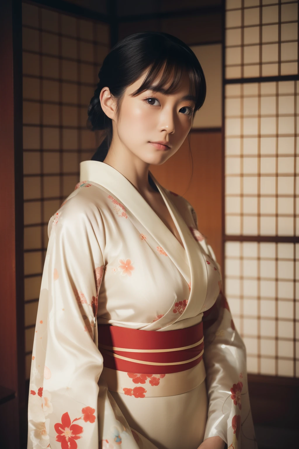 (Highest quality, 8K, Masterpiece, Virtual image, beautiful woman, Japanese in kimono, 250 years old, Reveal between breasts, Alone, The room is decorated in Japanese style from the 80's, Clear composition, Looking at the camera, Beautiful hips, Dense, Extraordinarily detailed face, The texture of the skin is fine, DTudio level lighting, Soft box, Clear level 8K DSLR super35, Low contrast, Bokeh, Portrait, Long exposure --auto--)
This virtual image showcases a beautiful Japanese woman, dressed in a traditional kimono, who appears to be around 250
