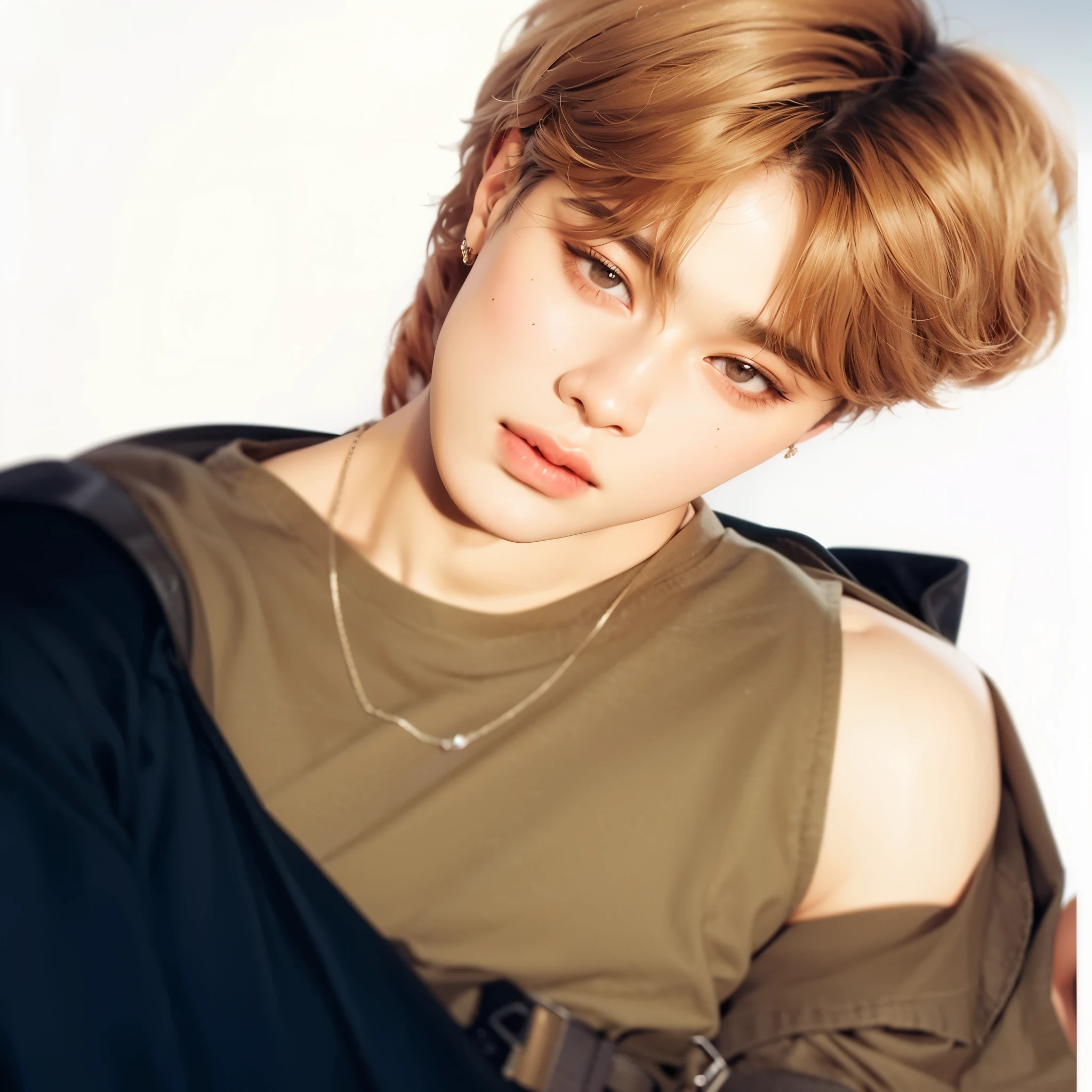um close up de uma pessoa com uma camisa e uma jaqueta, park Jimin, Jimin\the full lips, Jimin, Jimin\o nariz grego, accurate Jimin face, Jimin Bts, face de anjo, 4k fullhd, androgynous prince