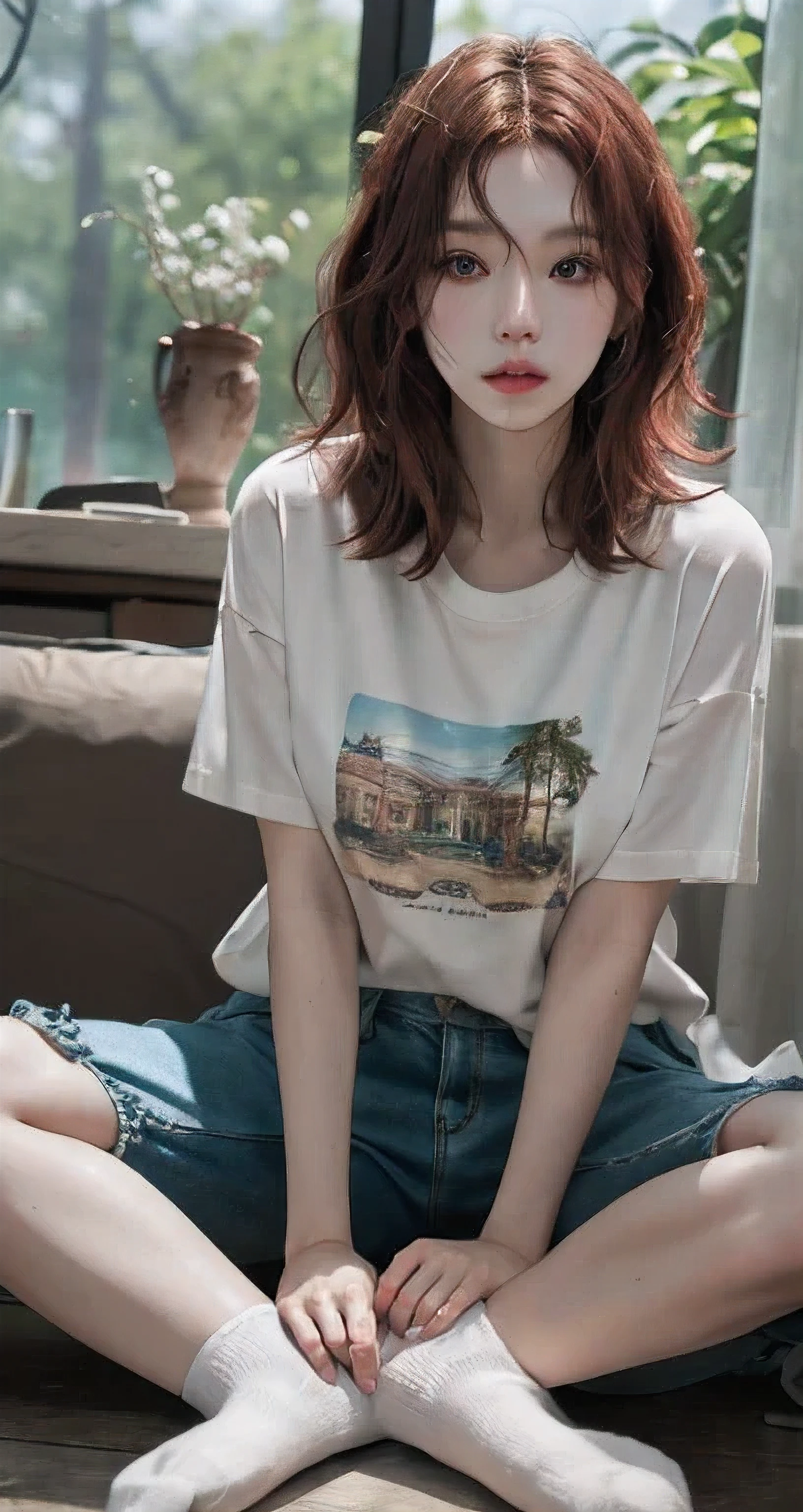 Best Quality Detail:1.2, realisitic, 8K UHD, hight resolution, 1girl in:1.2, The ultra-detailliert, High quality textures, intricate detailes, detaileds, Very detailed CG, High quality shadows, Detail Beautiful delicate face, Detail Beautiful delicate eyes, depth of fields, Ray traching, masterpiece, best quality,ulzzang -6500-v1.1:0.6, pureerosface_v1, Pretty Kpop Girl, Korean Urzan Face:1.1, milf, 28 year old woman,long neon red hair,shiny_skin,thin_waist,huge breasts, pink operational shirt and long cargo pants,socks,nike shoes, night, 4K 8K UHD Full Color RAW Photos, Fuji Film(Medium format:1.2), Hasselblad:1.2, Carl zeiss:1.1, Incredible dynamic range photography(UTIL_Art by Smoose-768:1.1), hight resolution, High pixel count, clear details, crisp image, Natural color reproduction, Noise Reduction, High fidelity, qulity, Software Improvements, Upscaling, Optimized algorithms, Pro-level retouching,crowd:1.1,depth of field,looking at viewer,random pose at the forest haven residence ,random pose, forest haven residence atmosphere,