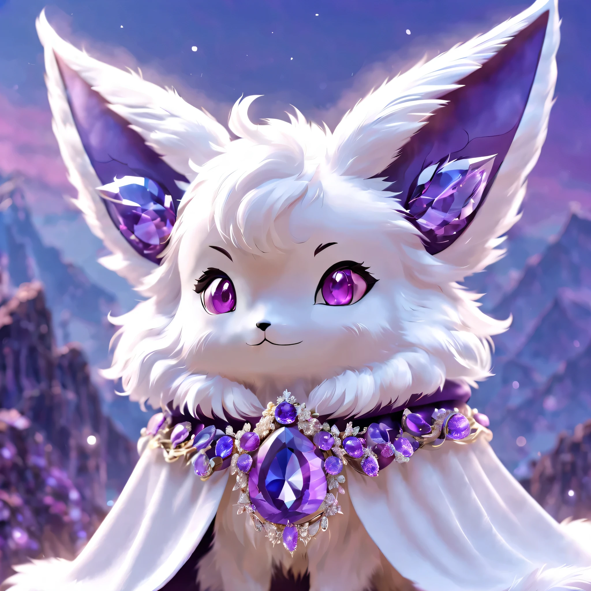 (masterpiece, highest quality:1.2), pal world nox,white,(purple short cloak),brooch:head of state:purple gem,,cute,,3D,8K,under the night sky