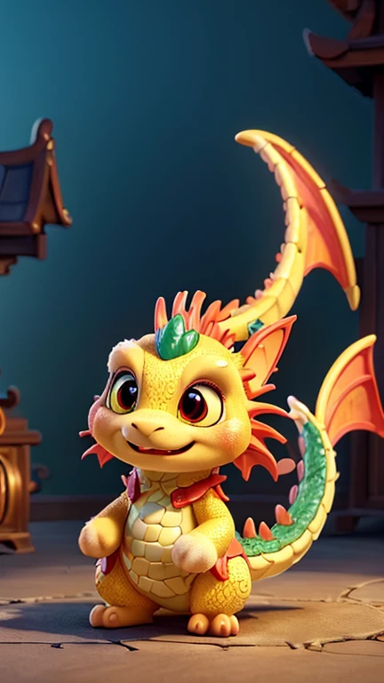 ((best quality)), ((masterpiece)), (detailed), A cute Chinese dragon，IP design，Fine material rendering，bright colors，simple background，Clothes symbolizing the Spring Festival