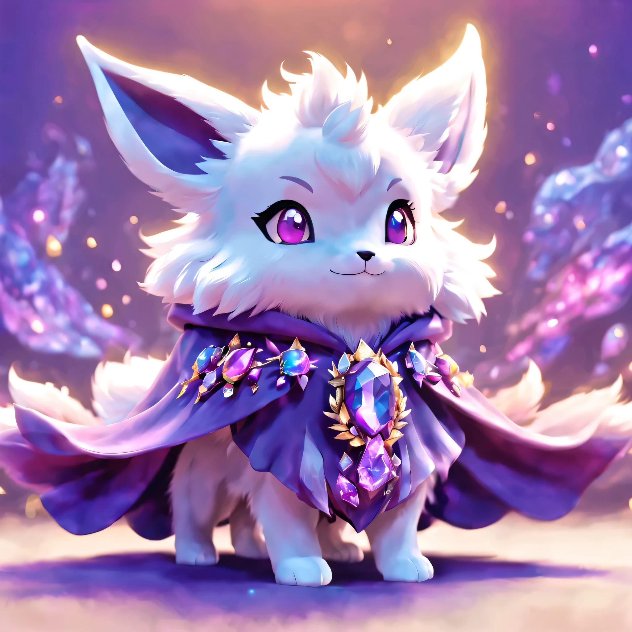 pal world nox,whole body,masterpiece,(purple short cloak),brooch:head of state:purple gem,animal,cute,whole body,3D,8K,Cast colorful spells,rich colors,3D,8K,nice,cute,magical lights,magic effect,star