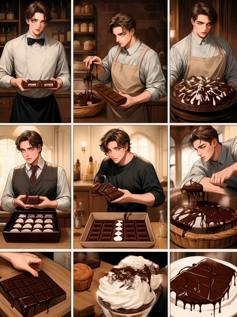 masterpiece, collage of a man baking chocolate