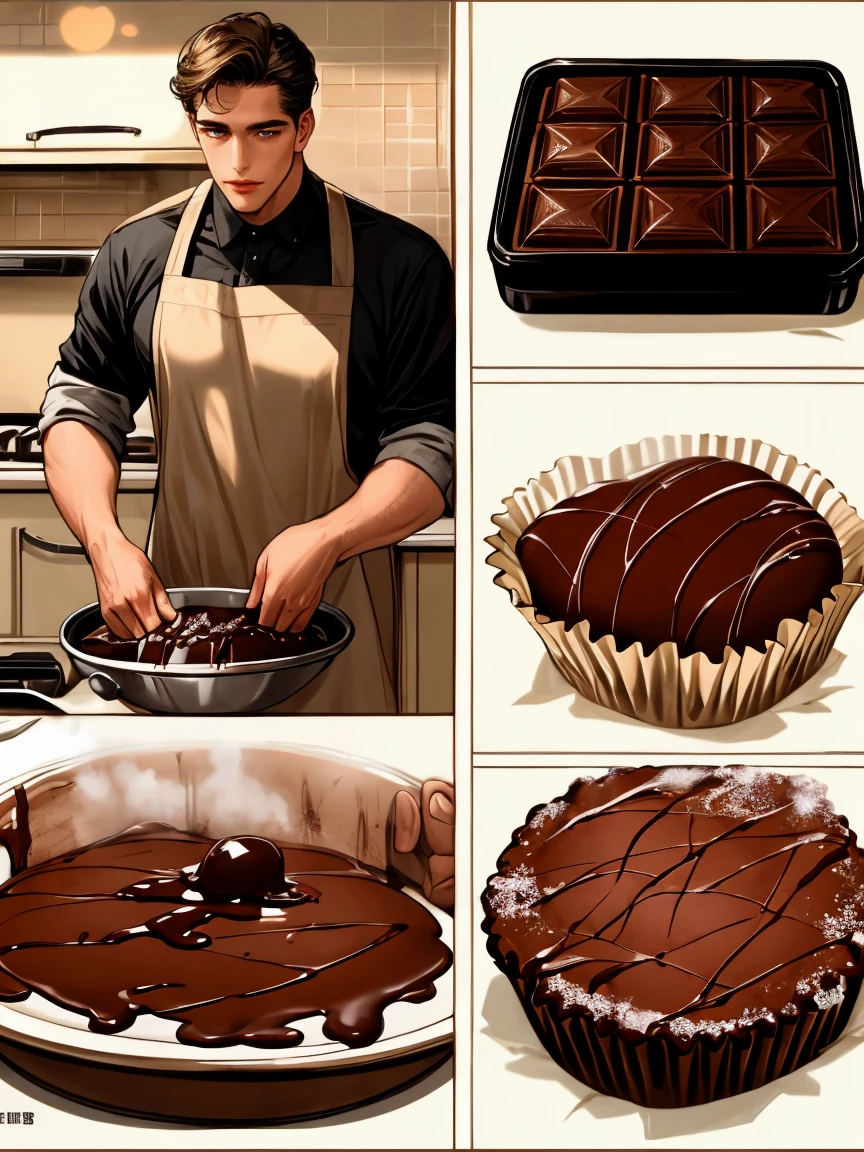 masterpiece, collage of a man baking chocolate