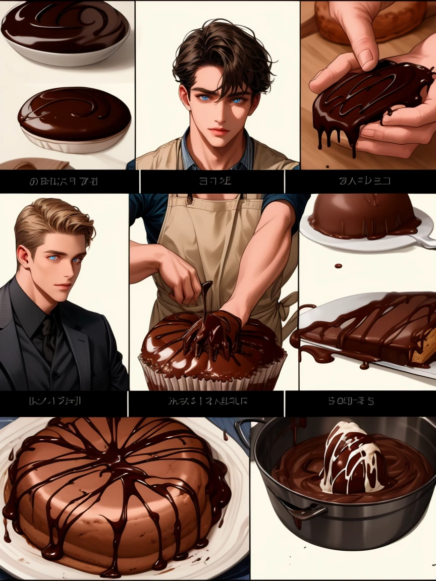 masterpiece, collage of a man baking chocolate