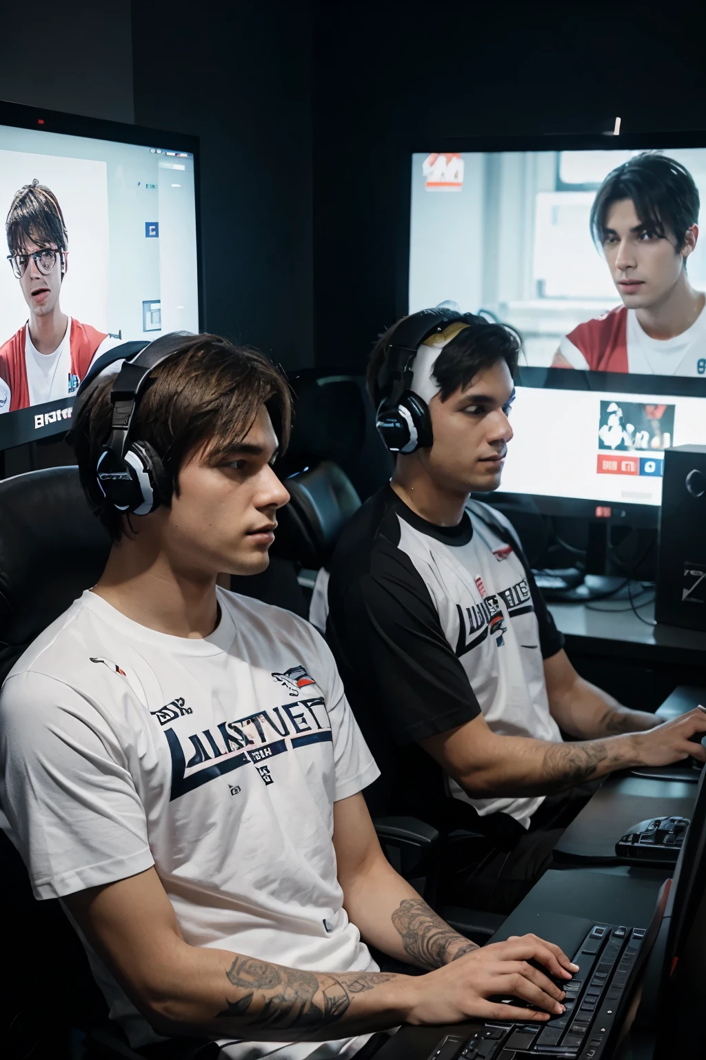 male e-sport team with white t-shirts