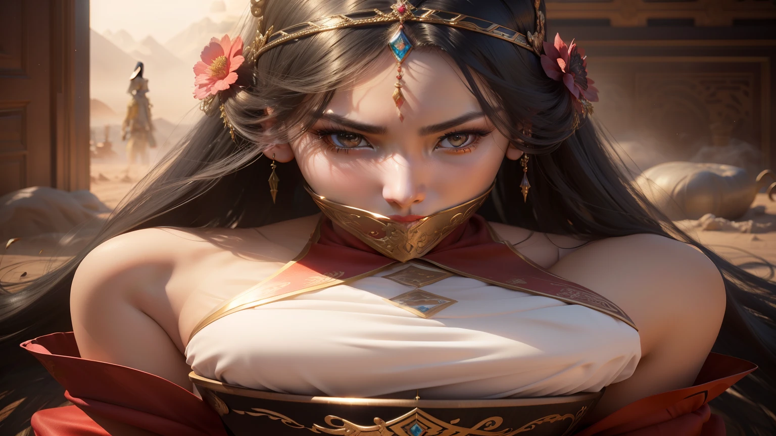 a beautiful woman, highly detailed face, penetrating eyes, luscious lips, long eyelashes, flawless skin, elegant pose, graceful body, intricate clothing, luxury background, dramatic lighting, cinematic atmosphere, fantasy art, vibrant colors, dramatic contrast, photorealistic, 8k, best quality