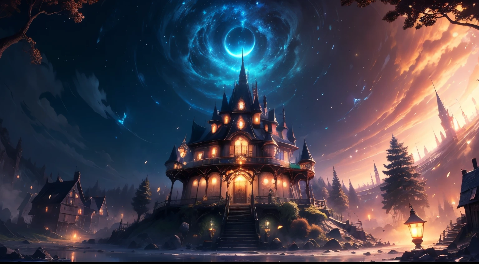 (best quality,4k,8k,highres,masterpiece:1.2),ultra-detailed,(realistic,photorealistic,photo-realistic:1.37), ultra wide angle view a magical fairy village,colorful mushroom houses,enchanting lights,fluttering butterflies and fireflies,vibrant and vivid colors,fairy tale atmosphere,soft and warm lighting,whimsical and fantastical scenery,detailed textures and patterns,ethereal and mystical ambiance,sparkling and glowing elements,serene and peaceful surroundings,rich and lush vegetation,magical plants and flowers,magical creatures and animals,magical waterfalls and streams,tranquil and clear sky,spellbinding and captivating view,magical moonlit night,magical fog and mist,enchanted sounds of nature,enchanted pathways and walkways,hidden secrets and surprises around every corner,fairy dust and magic in the air,dream-like and surreal atmosphere,enchanting and whimsical music,fairy queen and her royal court,fairy houses decorated with flowers and vines,glowing lanterns and fairy lights,playful and mischievous fairies,dancing and twirling fireflies among the trees,magical reflections in the water,entrancing and mesmerizing energy,peaceful and serene fairy village in the evening light,colorful and lively celebrations and festivals,iridescent and shimmering wings of the fairies,magical potions and spell books,fairy tale characters and stories coming to life,enchanting bridges and arches made of vines and flowers,magical crystals and gemstones,whispering trees and talking animals,sunlit meadows and blooming fields,fantastic and otherworldly architecture,magical fountains and ponds with vibrant fish,harmony and balance in nature,mysterious and alluring atmosphere,enchanted forest surrounding the village,fairy folk and their daily activities,sparkling and twinkling stars in the night sky,fairy blessings and wishes granted,magical gateway to other realms,mystical and ancient tree of wisdom,glimmering and dreamy sunset over the village,