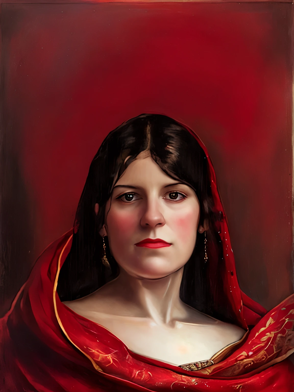 puffy woman with a red shawl around her neck, retrato de darna moderno, monserrat gudiol, arte digital. majestic MULHER SANTA, retrato colorido, Retrato de Morana, detailed retrato colorido, MULHER SANTA, pintura digtial, portrait arte digital, retrato detalhado, pintado digitalmente, 8k, ultrarrealista