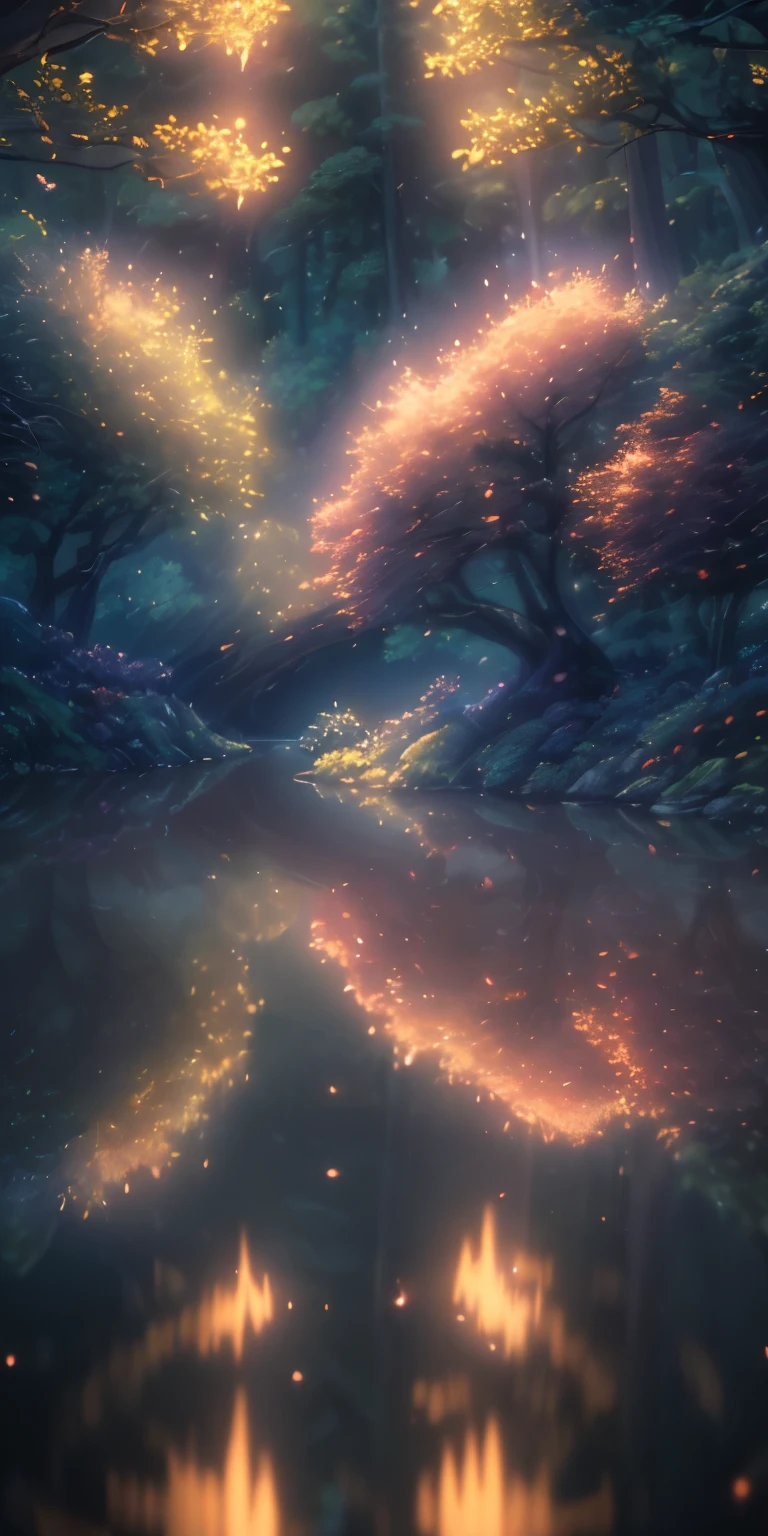 masterpiece, best quality, (Very detailed CG unified 8k wallpaper), (best quality), (Best Illustration), (best shade), Glowing Elves, and a glowing deer, in the pool Drinking water, nature元素 in the forest theme. mysterious forest, Beautiful forest, nature, surrounded by flower, delicate Leaves and branches surrounded by firefly (nature元素), (jungle theme), (Leaves), (branches), (firefly), (particle effect) ETC. 3D , octane rendering, Ray tracing, Super detailed--v6