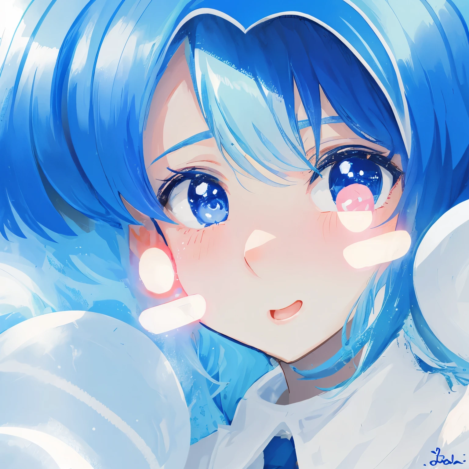 There is a cartoon image of a boy with blue hair., cute anime face, anime face, Cute characters, light anime illustrations, Close-up characters, Blue Page, Close-up character images, Cute cartoon