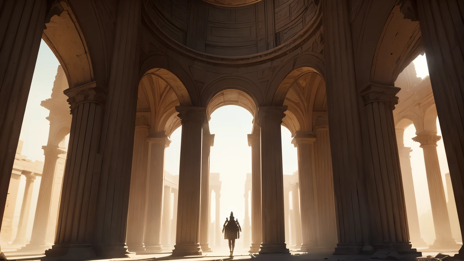 Behind the mysterious and unpredictable door lies a different world, very very big door, extremly large door, universe,  blue cosmos,(cyberpunk),In the expanse of the desert, a once-magnificent structure lies in ruins, a testament to the enduring legacy of Rome. The image depicts a cluster of weathered pillars, reminiscent of the grandeur that once was. Each pillar stands like a silent sentinel, guarding the secrets of a bygone era,completing the stable diffusion of serenity and contentment,masterpiece, best quality