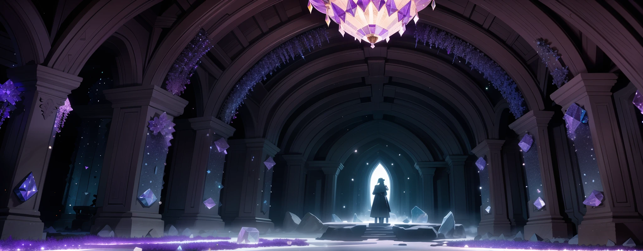 (best quality,4k,8k,highres,masterpiece:1.2),ultra-detailed,(realistic,photorealistic,photo-realistic:1.37),hidden chamber,Eldoria,ancient glowing crystals,elaborate underground structure,mysterious atmosphere,soft ethereal glow,faint shimmering lights,interior covered in massive crystals,beautifully intricate formations,vibrant colors,otherworldly beauty,glimmering reflections,dense concentration of crystals,columnar crystal formations,subterranean fantasy,mesmerizing display of colors,gleaming gemstones,dark shadows and contrast,illuminated pathways leading deeper,captivating sense of mystery,hidden door veiled in shadows,subtle humming sound,enchanted sanctuary.