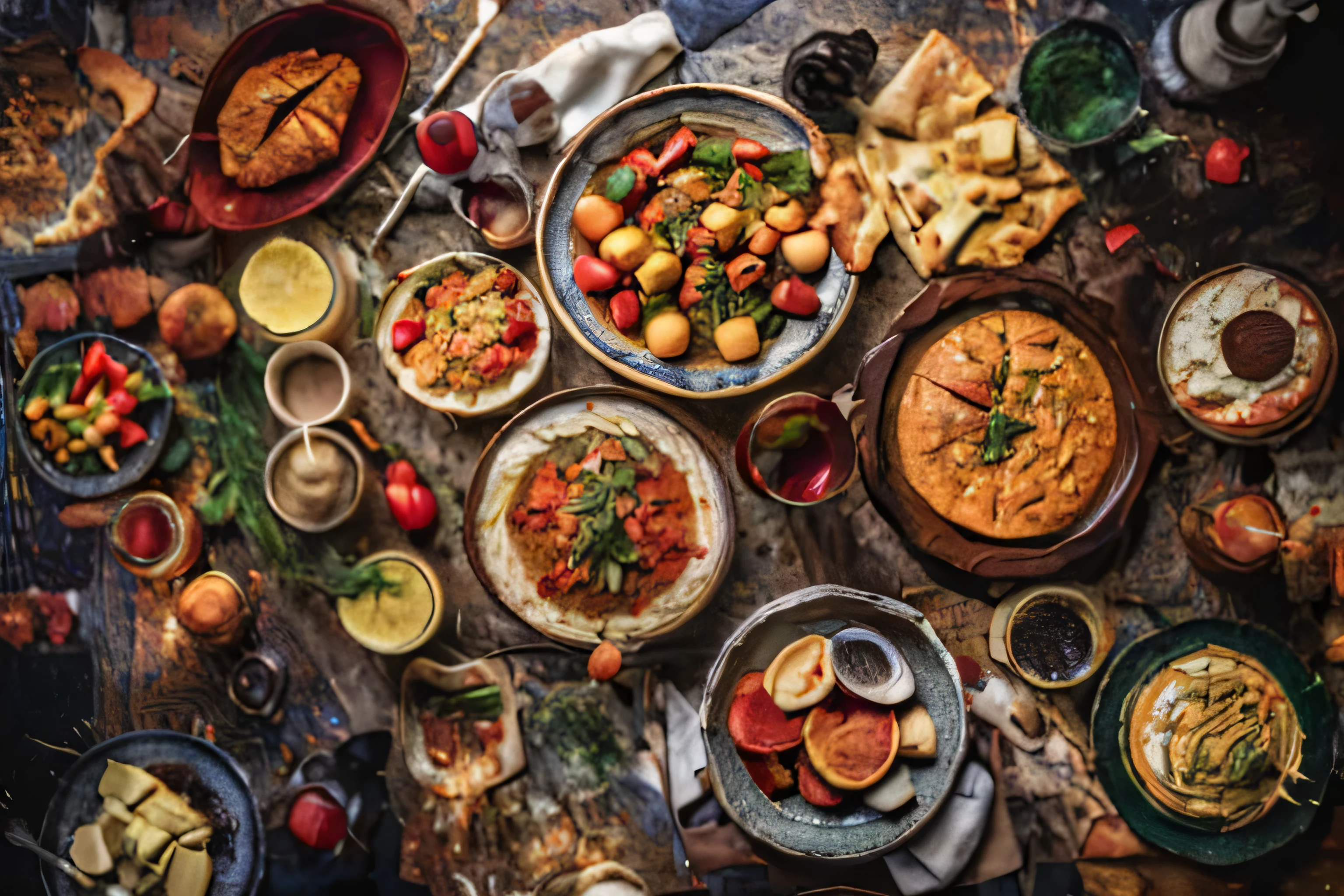 a close up of a table filled with lots of food, middle eastern, the table is full of food, by Galen Dara, overflowing feast buffet table, food commercial 4 k, high quality food photography, food photo, food photography 4 k, by Kerembeyit, by Adam Marczyński, by Micha Klein, by Meredith Dillman, moroccan