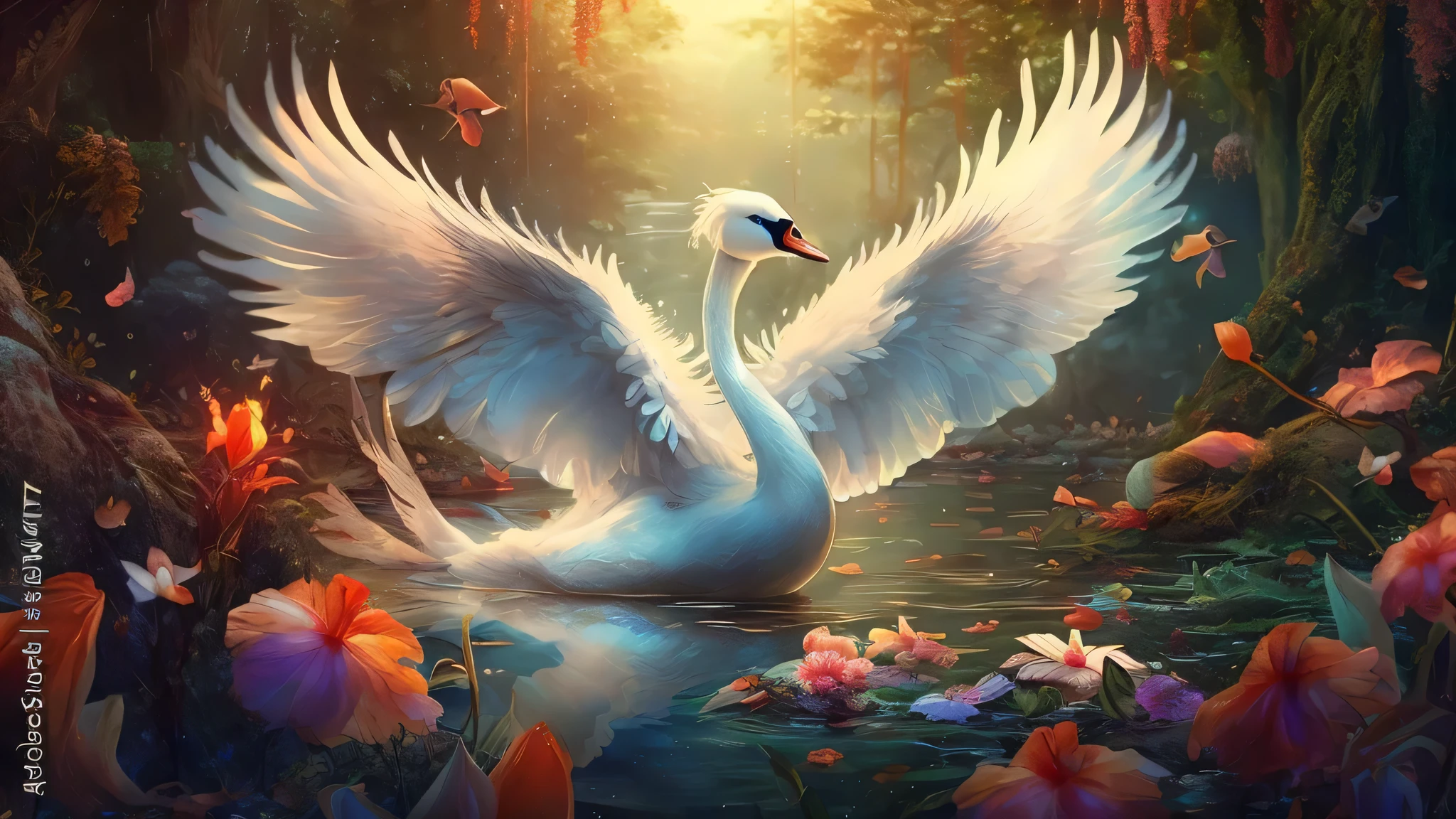 there is a white swan that is floating in the water, beautiful digital artwork, beautiful digital art, elegant digital painting, very beautiful digital art, beautiful digital painting, beautiful gorgeous digital art, swan, wings of a swan, beautiful art uhd 4 k, a beautiful artwork illustration, dreamlike digital painting, high quality digital painting, fantasy digital art, gorgeous digital art