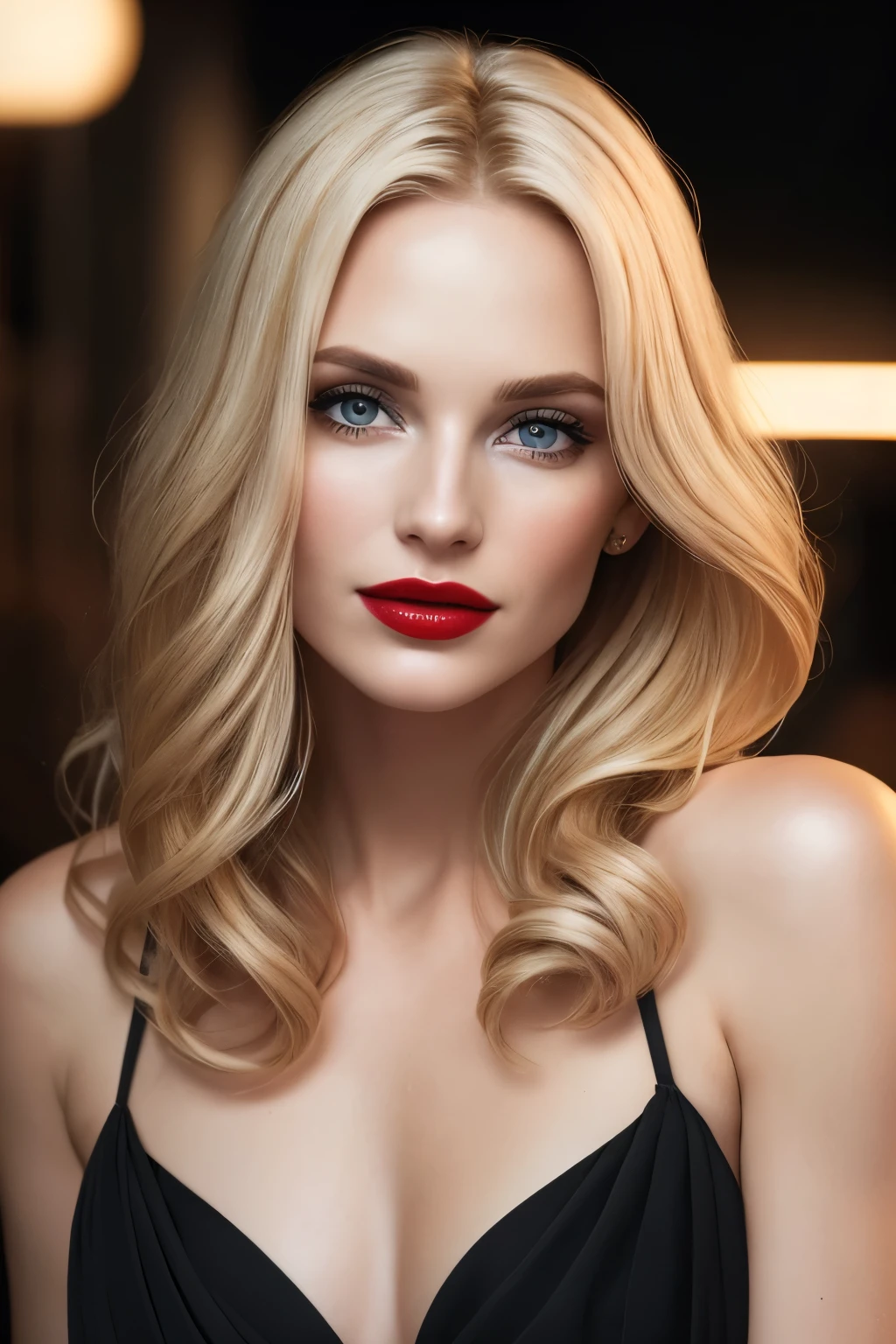 blond woman with red lips and wavy hair posing for a picture, beautiful blonde woman, blonde woman, glam hair, gorgeous woman, blonde and attractive features, young blonde woman, a gorgeous blonde, retro pinup model, beautiful blonde hair, blonde beautiful young woman, glamour portrait, styled hair, glamorous hairstyle, gorgeous features, a girl with blonde hair