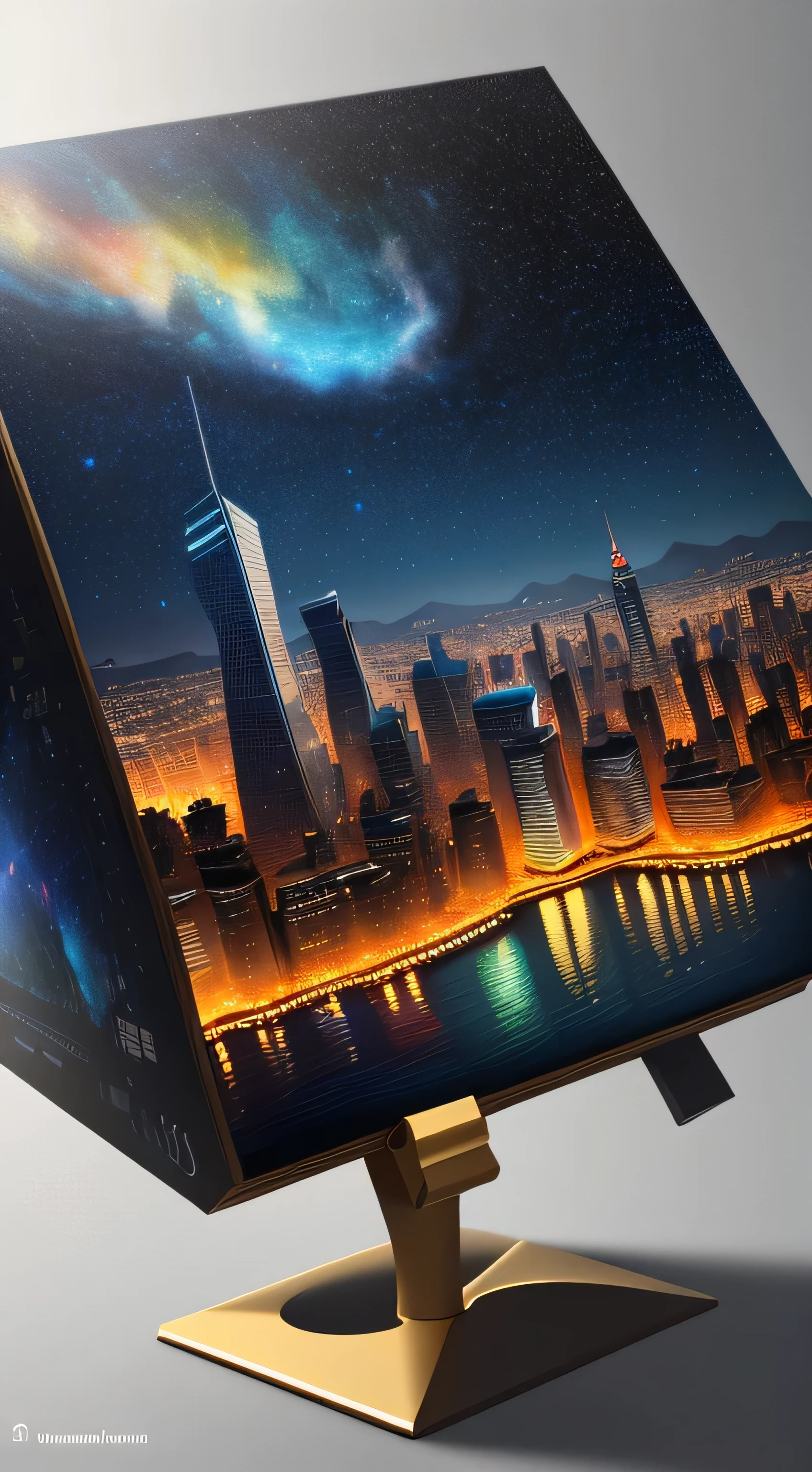 alta qualidade, 8K ultra-hd, altamente detalhado, Abstraction, oil, Outline, Big city landscape made of starry sky, cubismo, escovar, paleta, pigmento, derrame, contraste, profundidade, criatividade, imagination, ceramic, cerulean, Vermilion, massa, esmalte, escala de cinza, fauvismo, renascimento, luminismo, 3D rendering, Octane rendering, isometric, por Yukisakura, amazing full color,