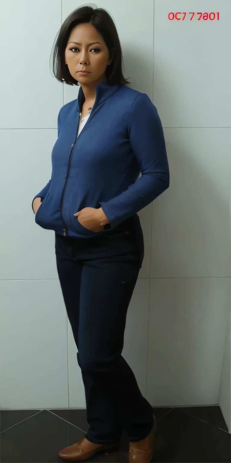 Woman with Jaqueta azul, dark jeans, encostado a uma parede, corpo inteiro - foto frontal, full body profile camera photo, roupas azuis, foto de retrato de corpo inteiro, foto larga de corpo inteiro, foto de corpo inteiro, photogenic foto de corpo inteiro, centered foto de corpo inteiro, foto de corpo inteiro, Jaqueta azul, centered foto de corpo inteiro. Mulher com pele branca bronzeada e cabelos escuros. ela tem cerca de 35 anos. high resolution, alta qualidade, obra de arte, 8k. Mulher com pele branca bronzeada e cabelos escuros. ela tem cerca de 35 anos. high resolution, alta qualidade, obra de arte, 8k.