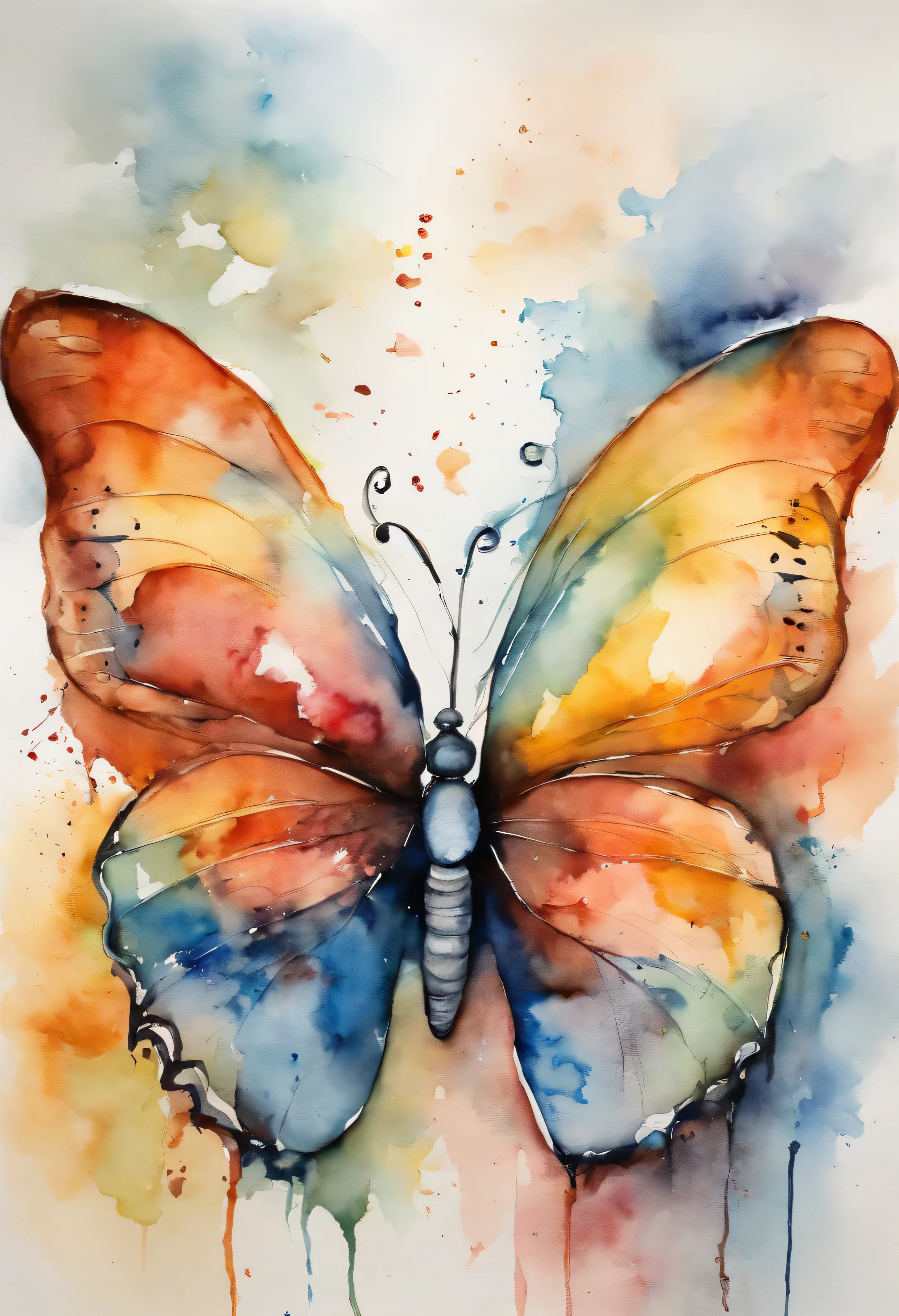 He sanctifies the wings of the water butterfly , Filled with Mary Cassatt's delicate strokes, The reverse watercolor technique creates an abstract and vivid representation, Watercolor reverse painting on handmade watercolor paper, - With 1:1 - in 5